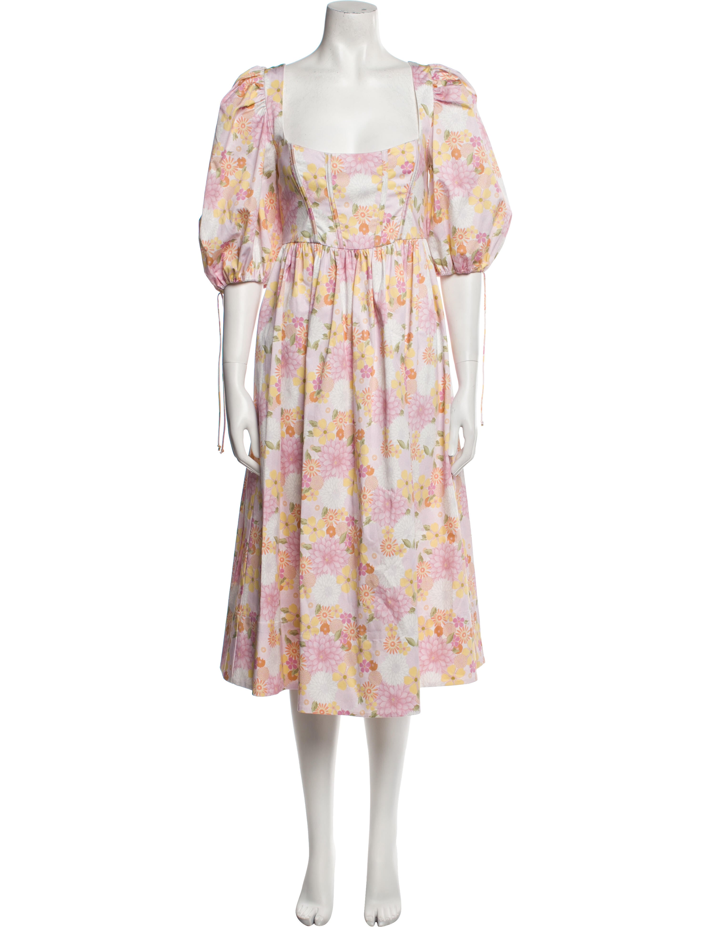 For Love & Lemons Floral Print Midi Length Dress
