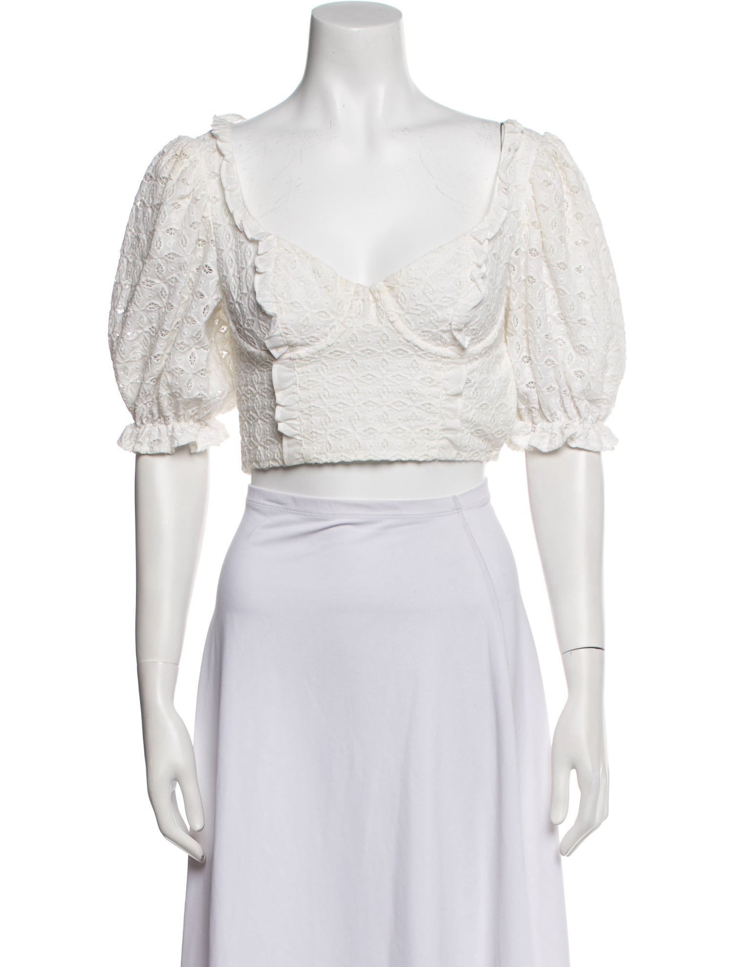 For Love & Lemons Square Neckline Short Sleeve Crop Top