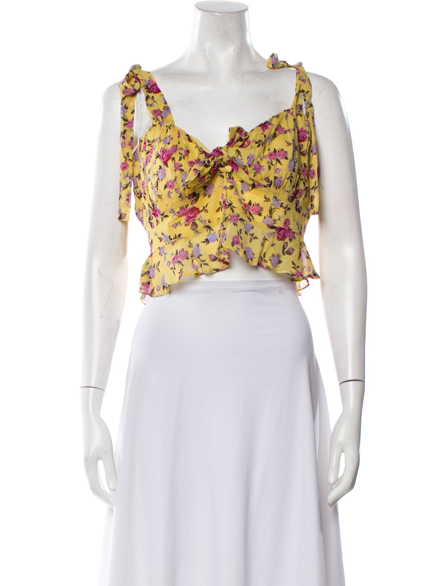 For Love & Lemons Silk Floral Print Crop Top