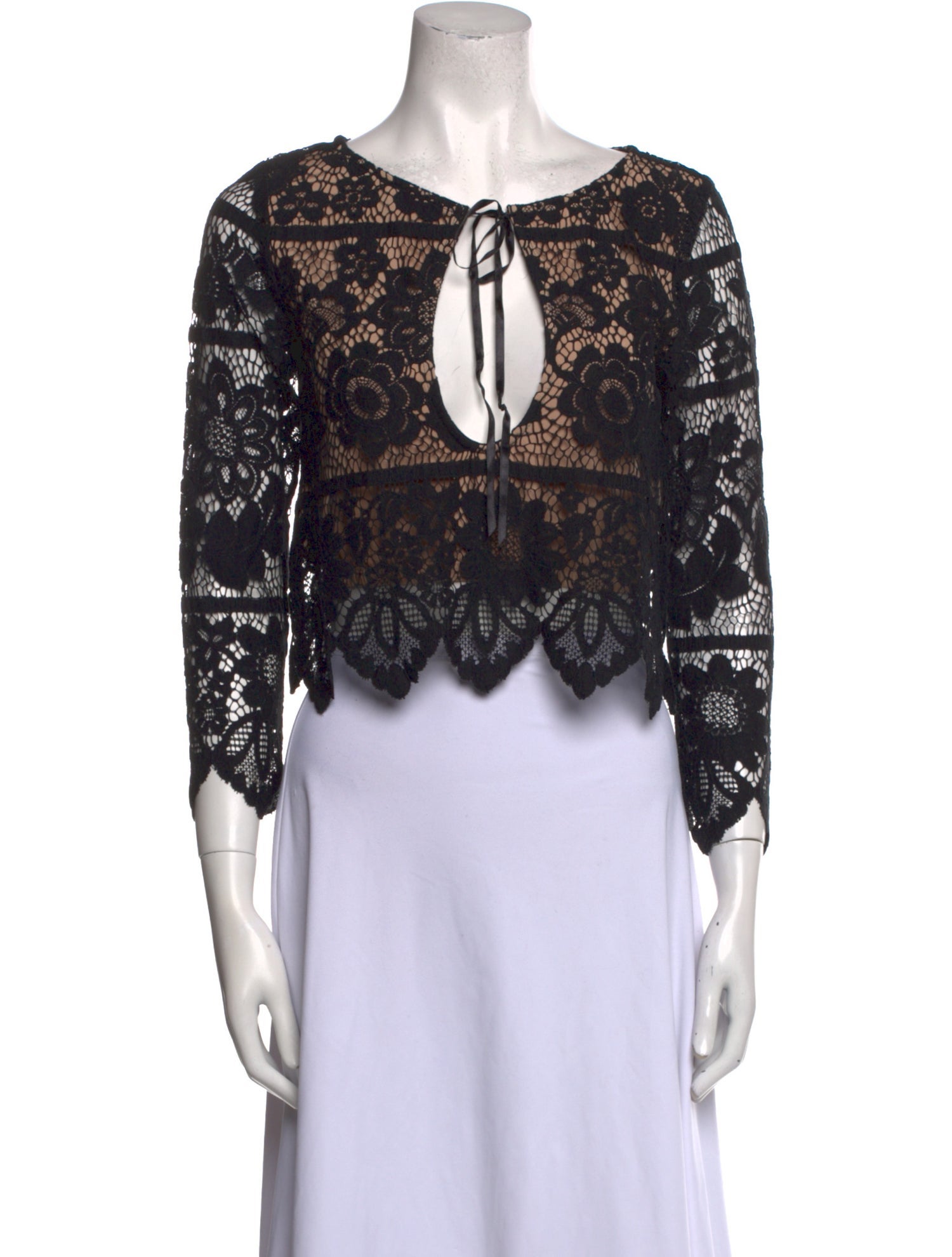 For Love & Lemons Lace Pattern Tie Neck Crop Top