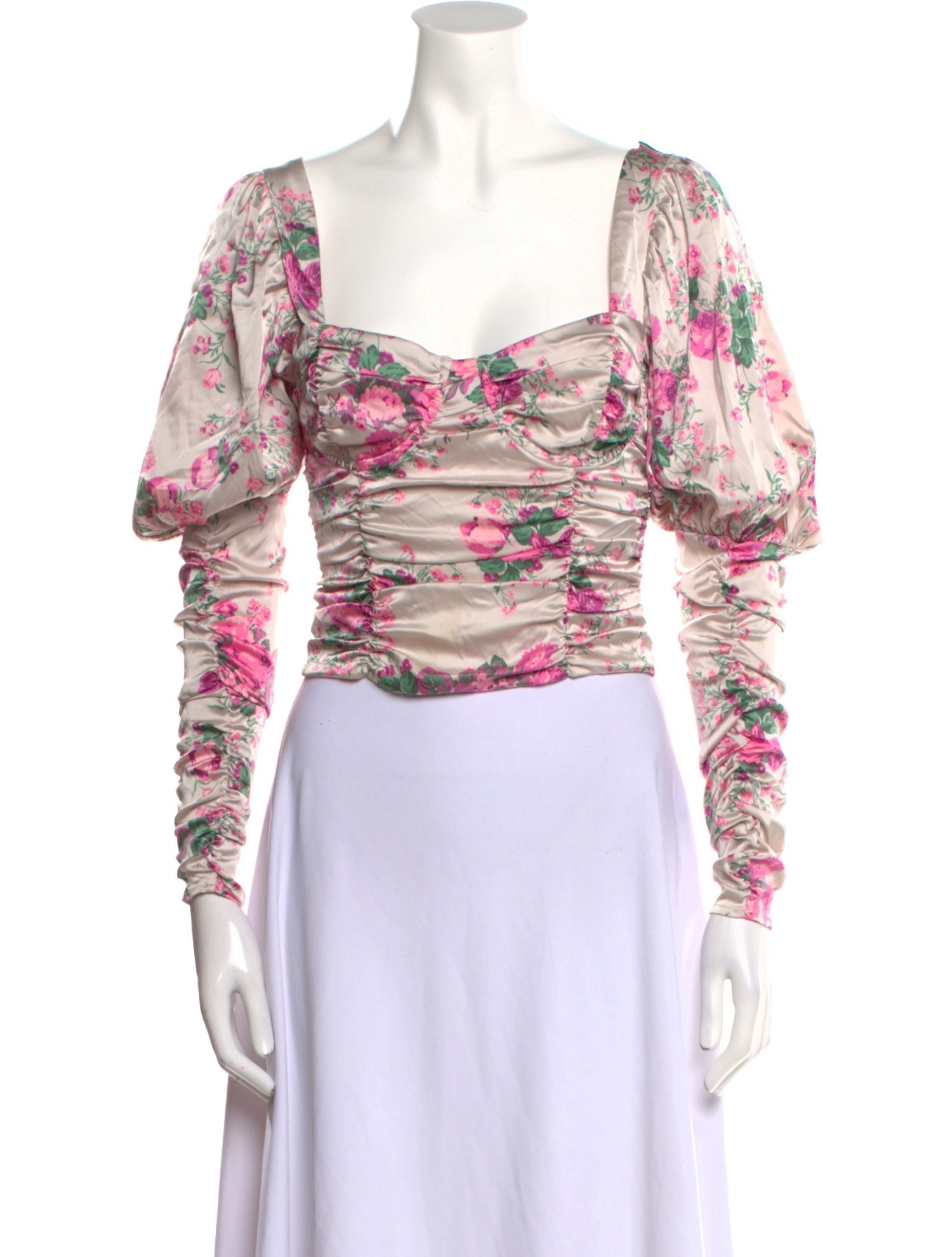 For Love & Lemons Floral Print Square Neckline Crop Top