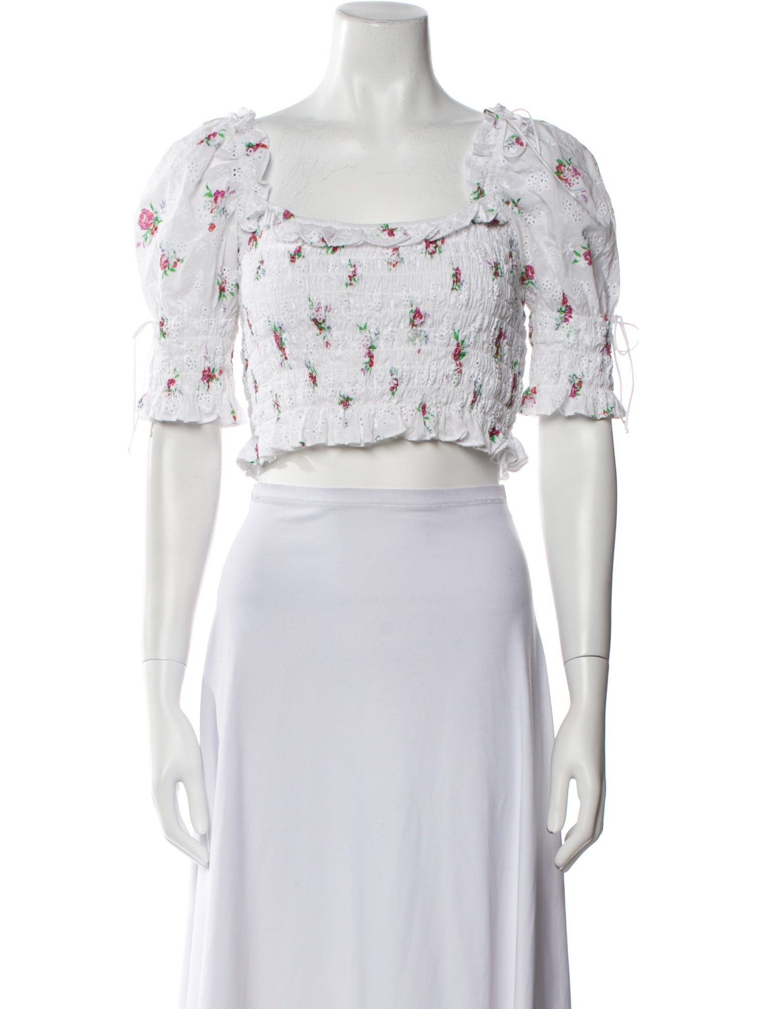 For Love & Lemons Floral Print Square Neckline Crop Top