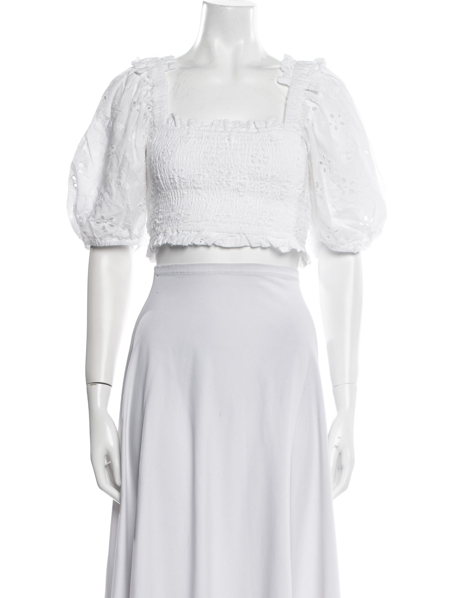 For Love & Lemons Square Neckline Short Sleeve Crop Top