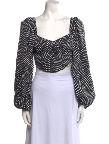 For Love & Lemons Tops Polka Dot Print Square Neckline Crop Top S