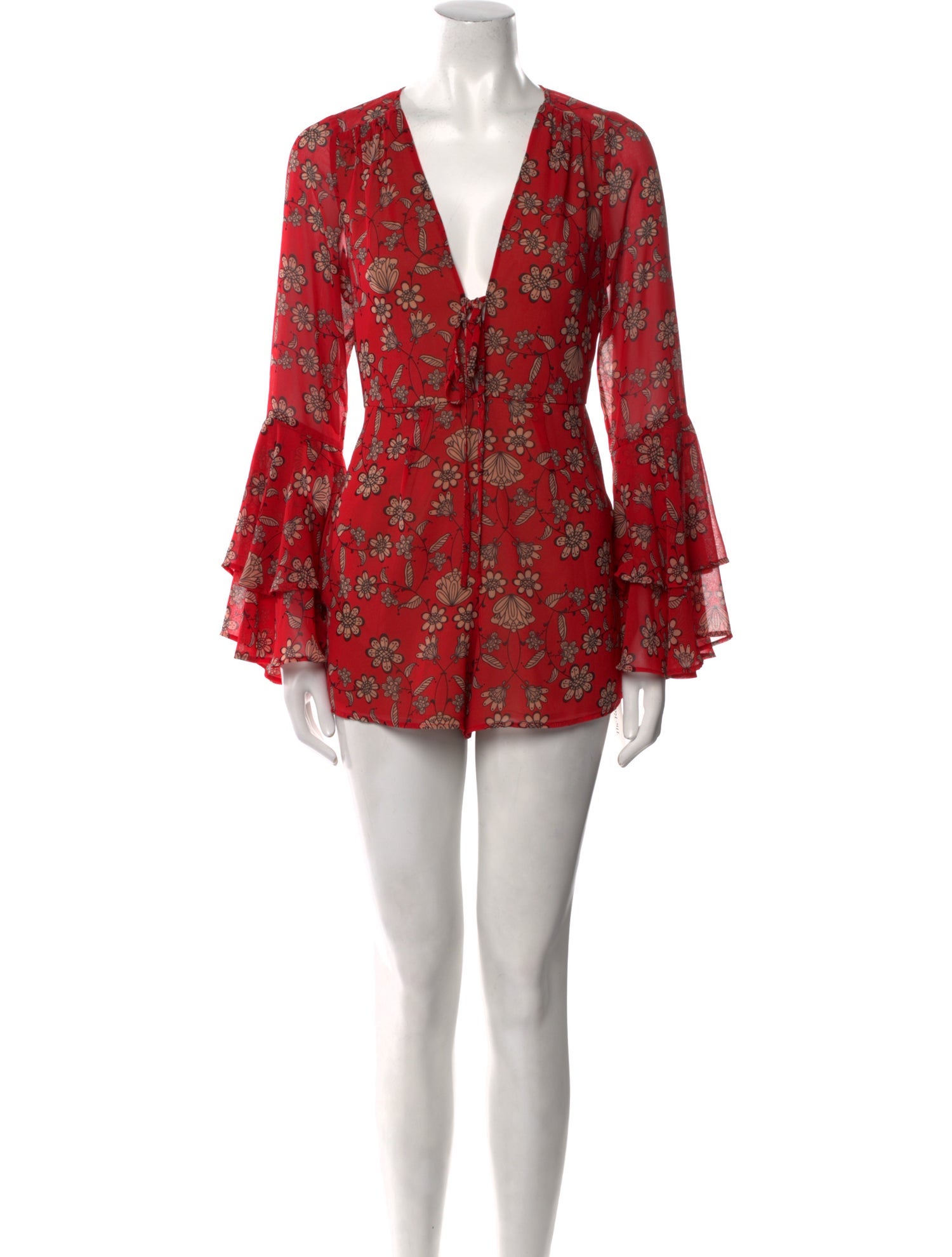 For Love & Lemons Floral Print Plunge Neckline Romper