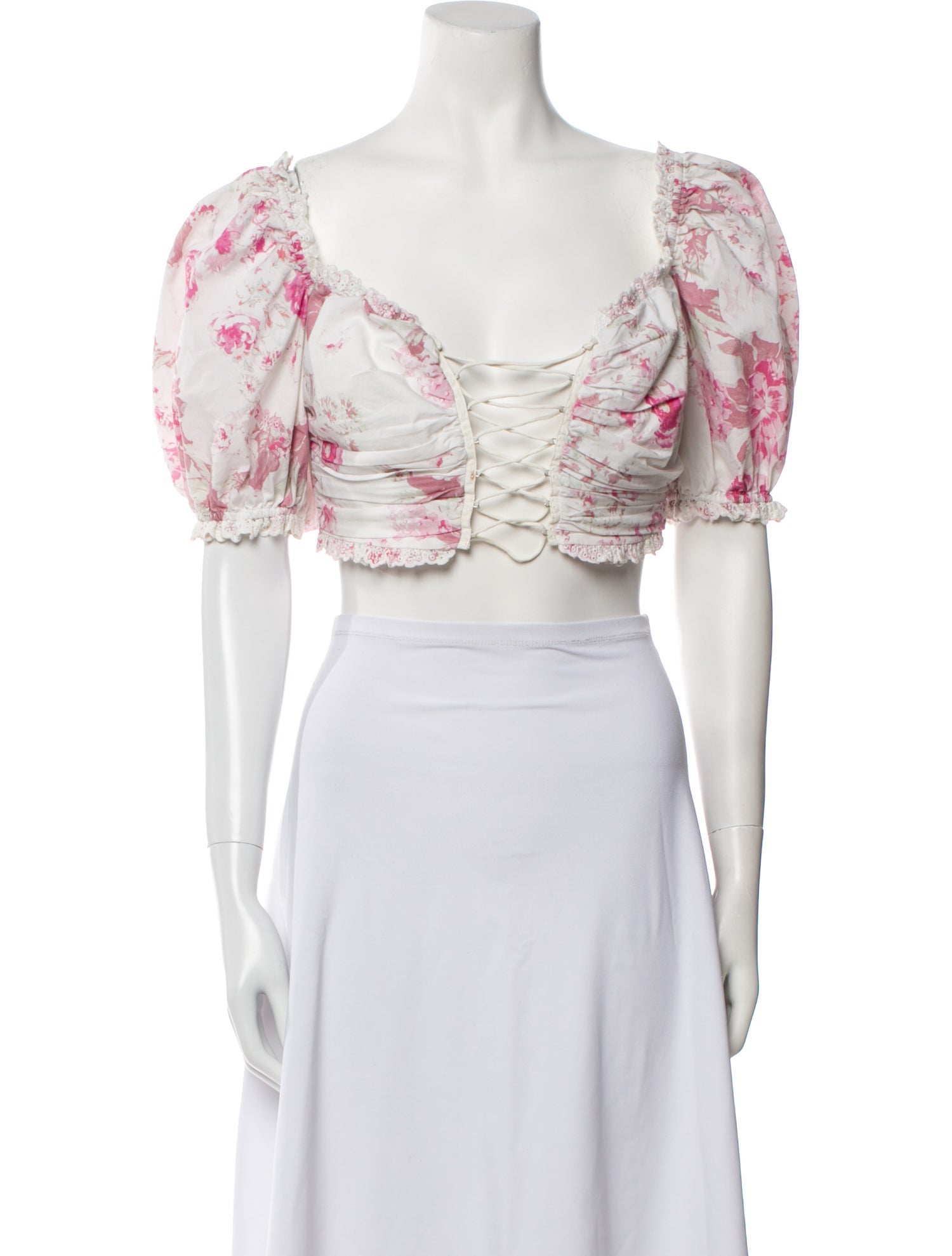 For Love & Lemons Floral Print V-Neck Crop Top