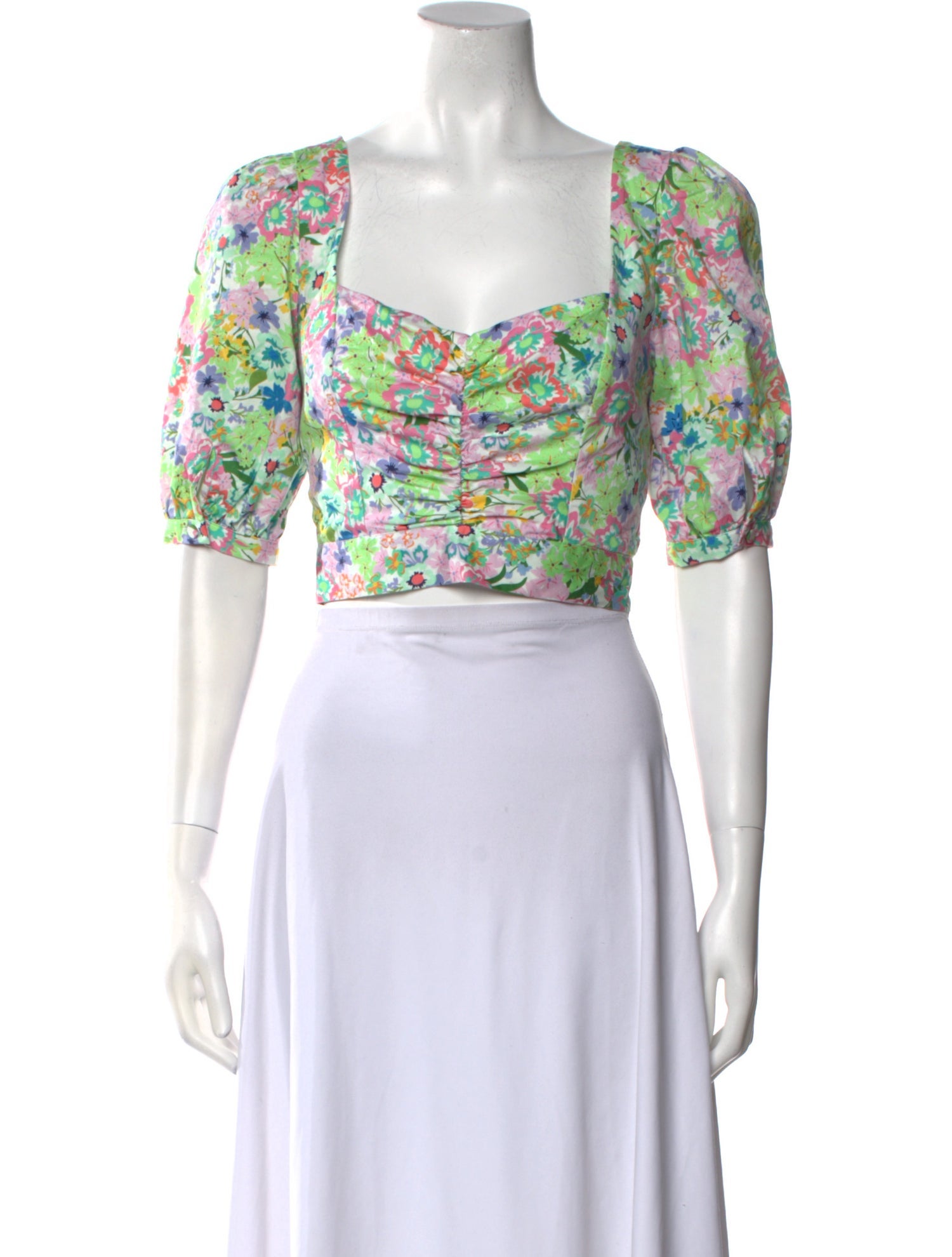 For Love & Lemons Floral Print Square Neckline Crop Top