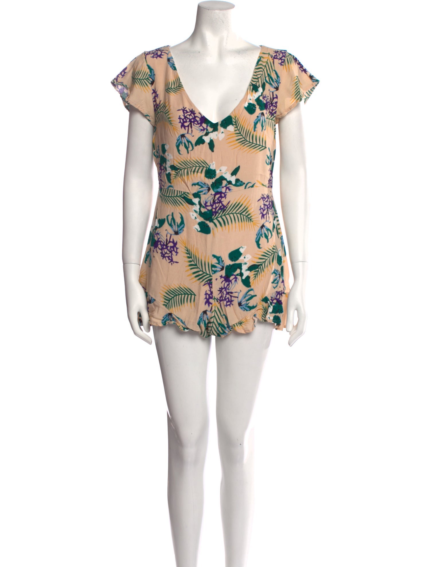 For Love & Lemons Floral Print Plunge Neckline Romper