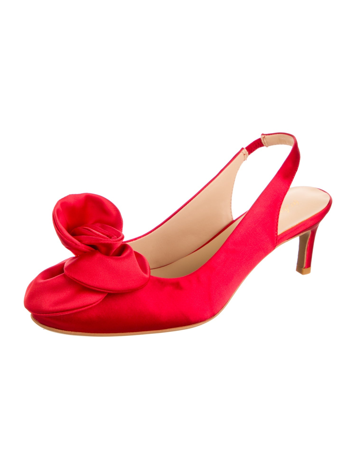 For Love & Lemons Satin Ruffle Embellishment Slingback Pumps