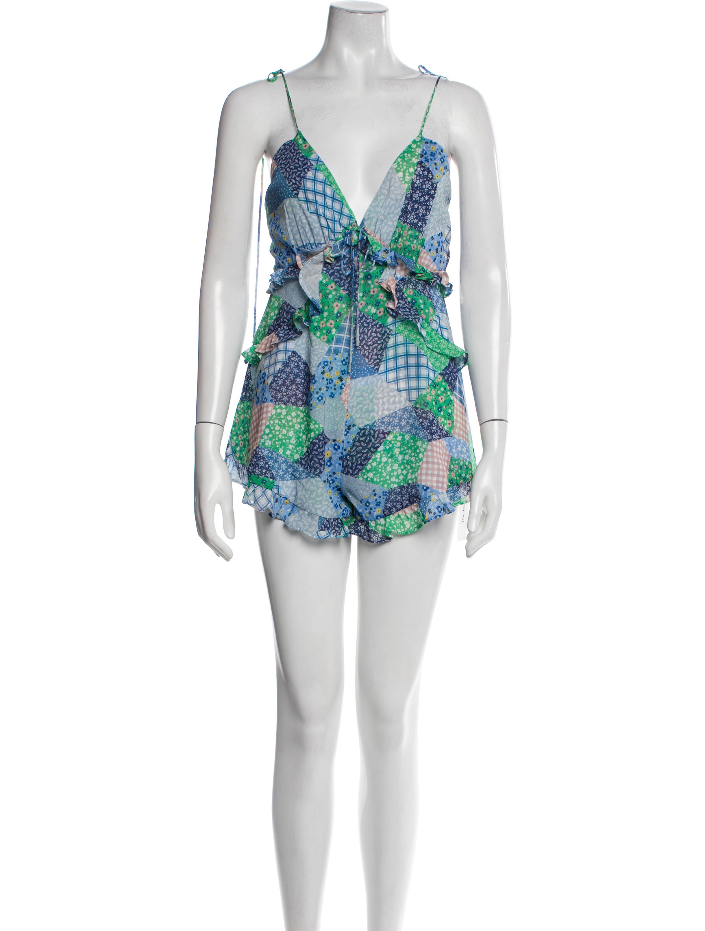 For Love & Lemons Floral Print V-Neck Romper