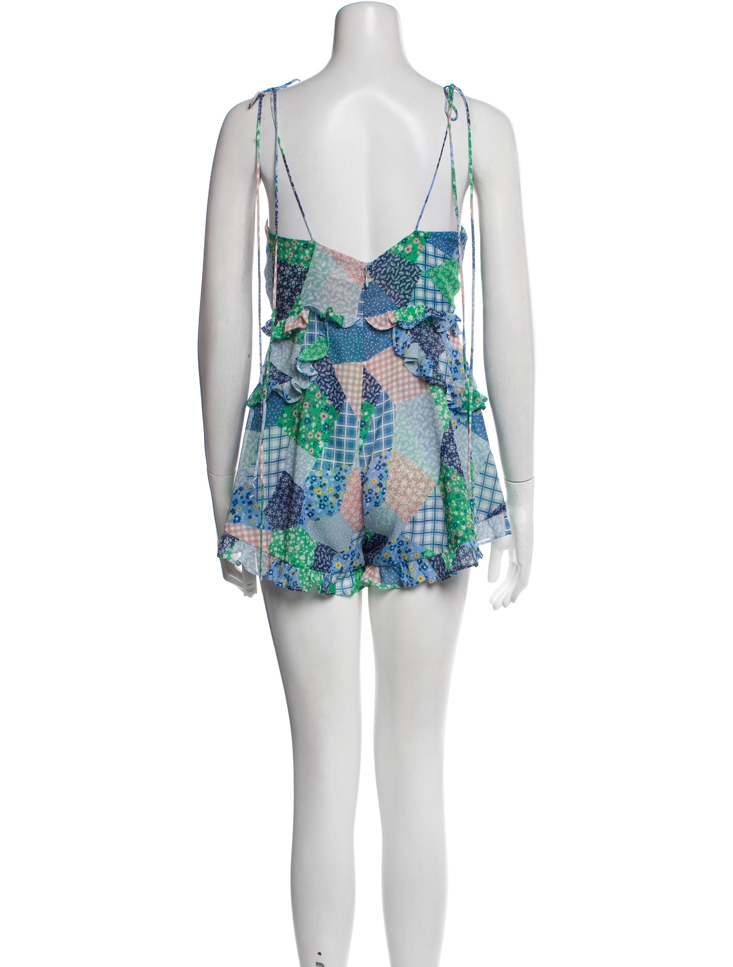 For Love & Lemons Floral Print V-Neck Romper - Blue, 16.25