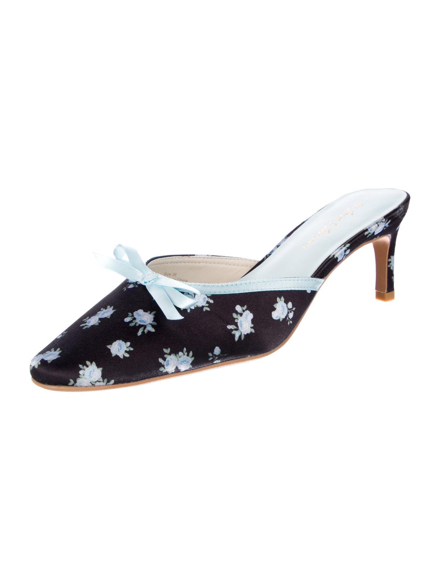 For Love & Lemons Floral Print Bow Accents Mules