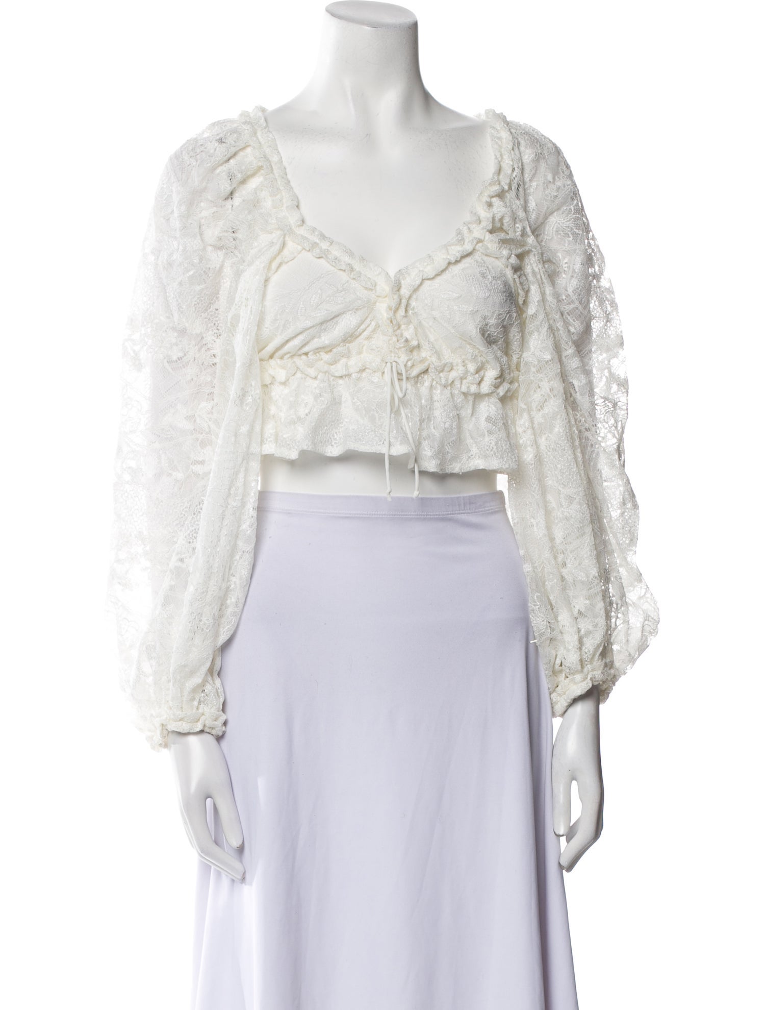 For Love & Lemons V-Neck Three-Quarter Sleeve Crop Top