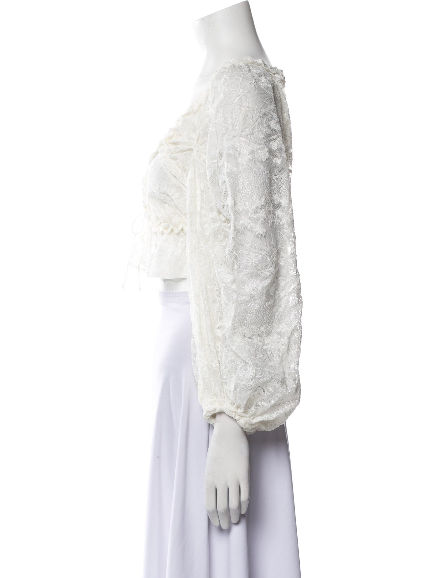 For Love & Lemons V-Neck Three-Quarter Sleeve Crop Top