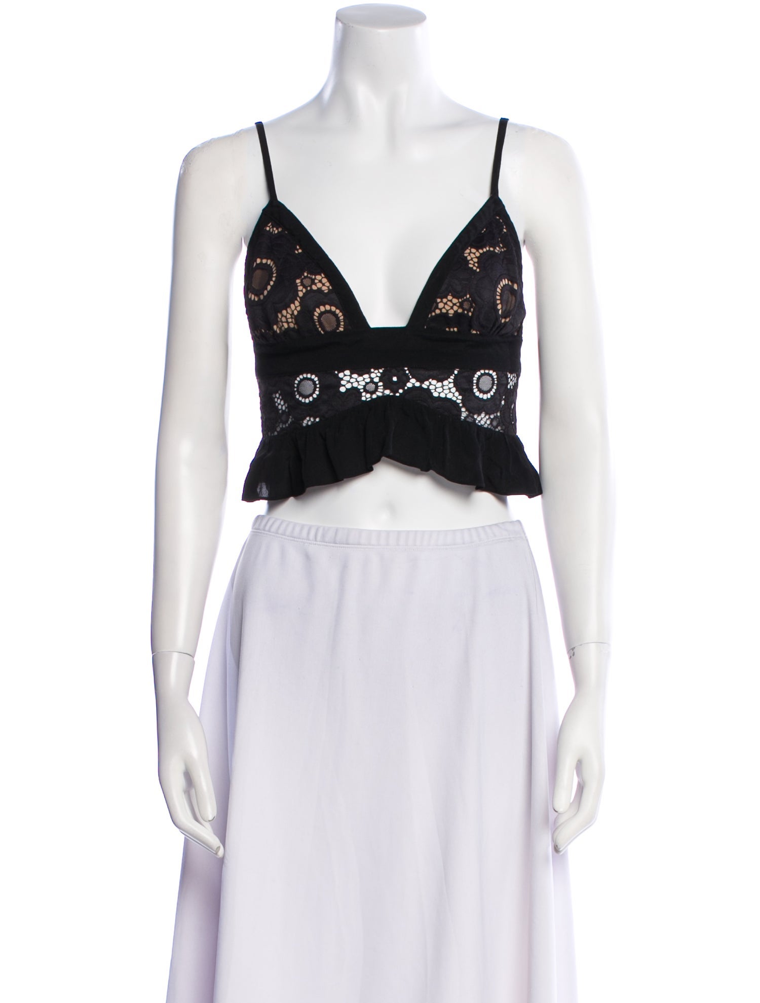 For Love & Lemons Lace Pattern V-Neck Crop Top