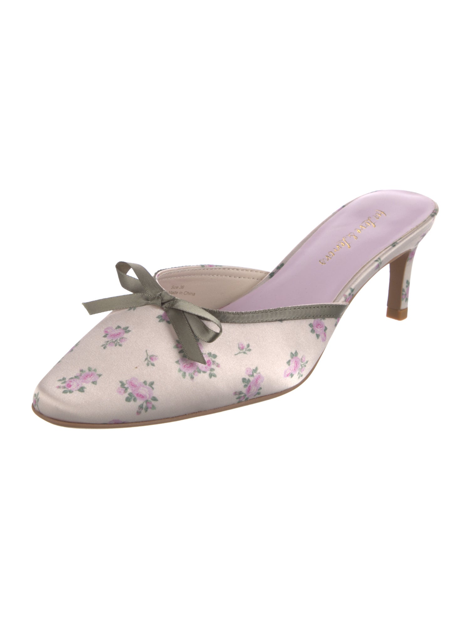 For Love & Lemons Satin Floral Print Mules