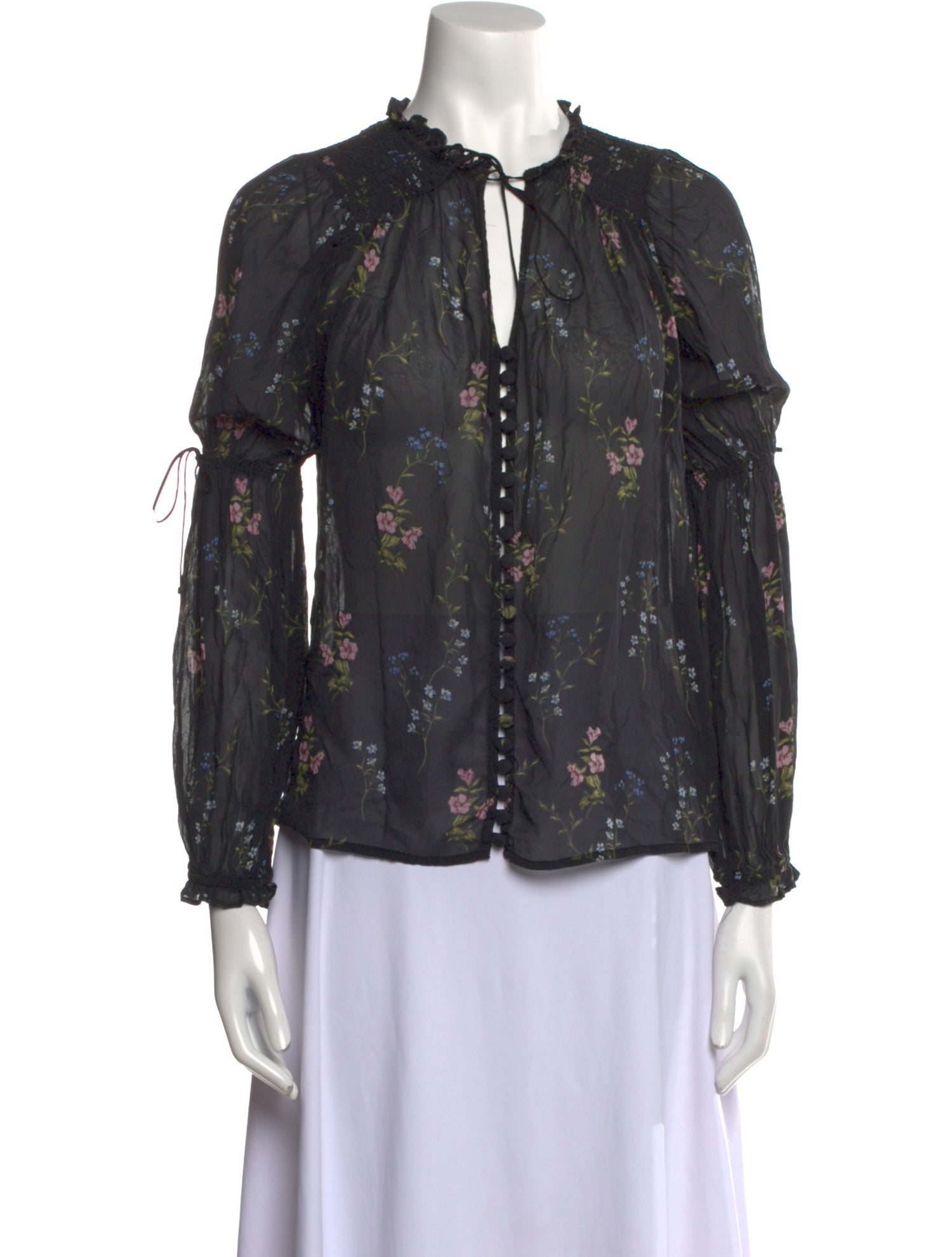For Love & Lemons Silk Floral Print Blouse
