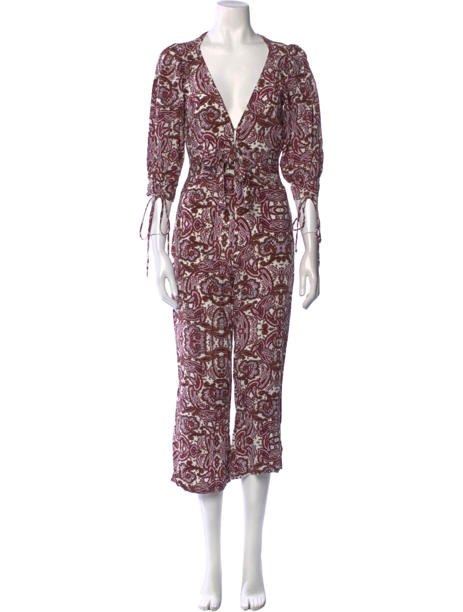 For Love & Lemons Paisley Print Plunge Neckline Jumpsuit