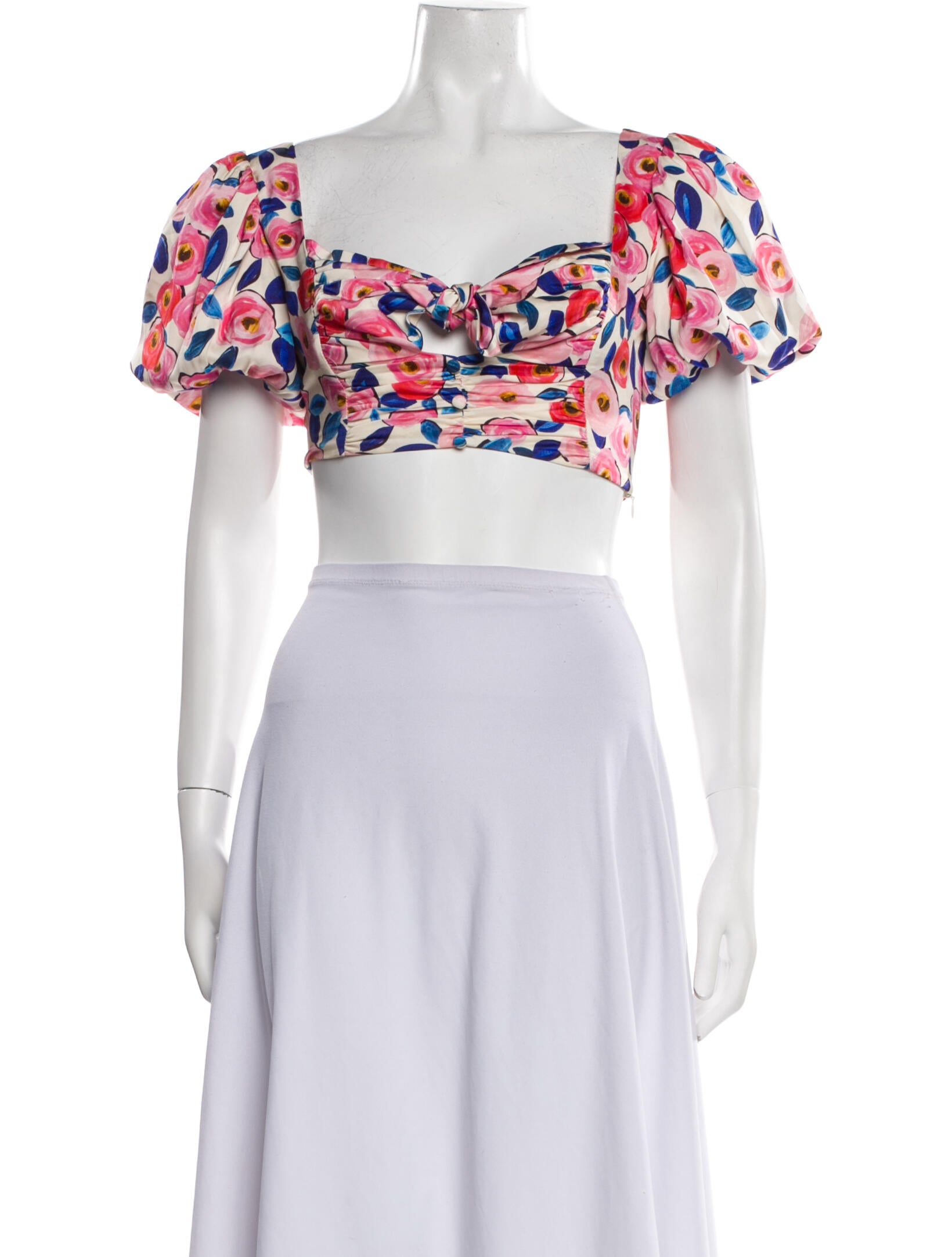 For Love & Lemons Floral Print Square Neckline Crop Top