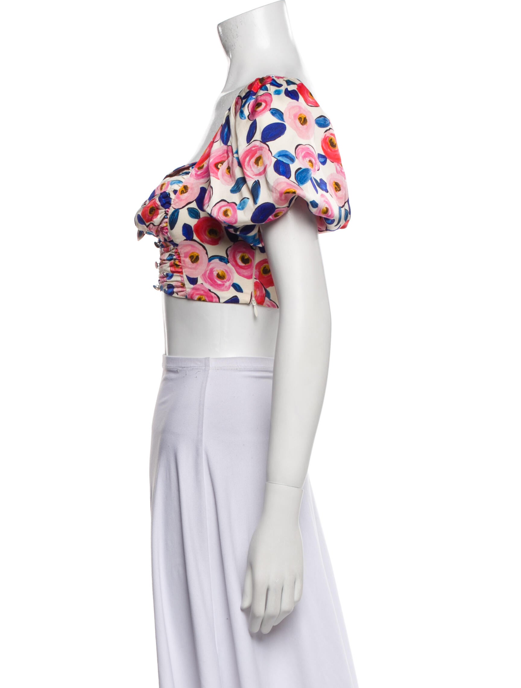 For Love & Lemons Floral Print Square Neckline Crop Top