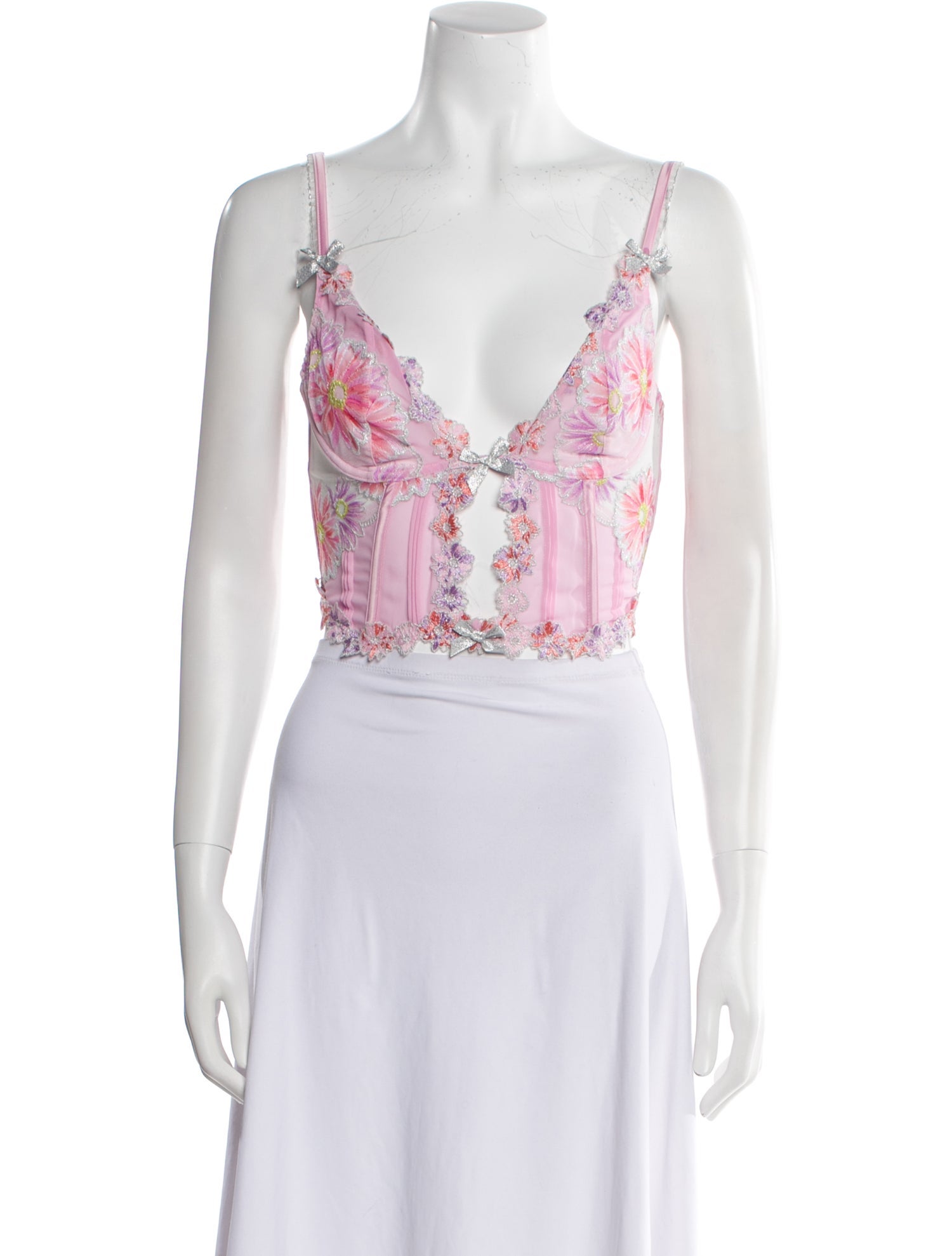 For Love & Lemons Floral Print V-Neck Crop Top