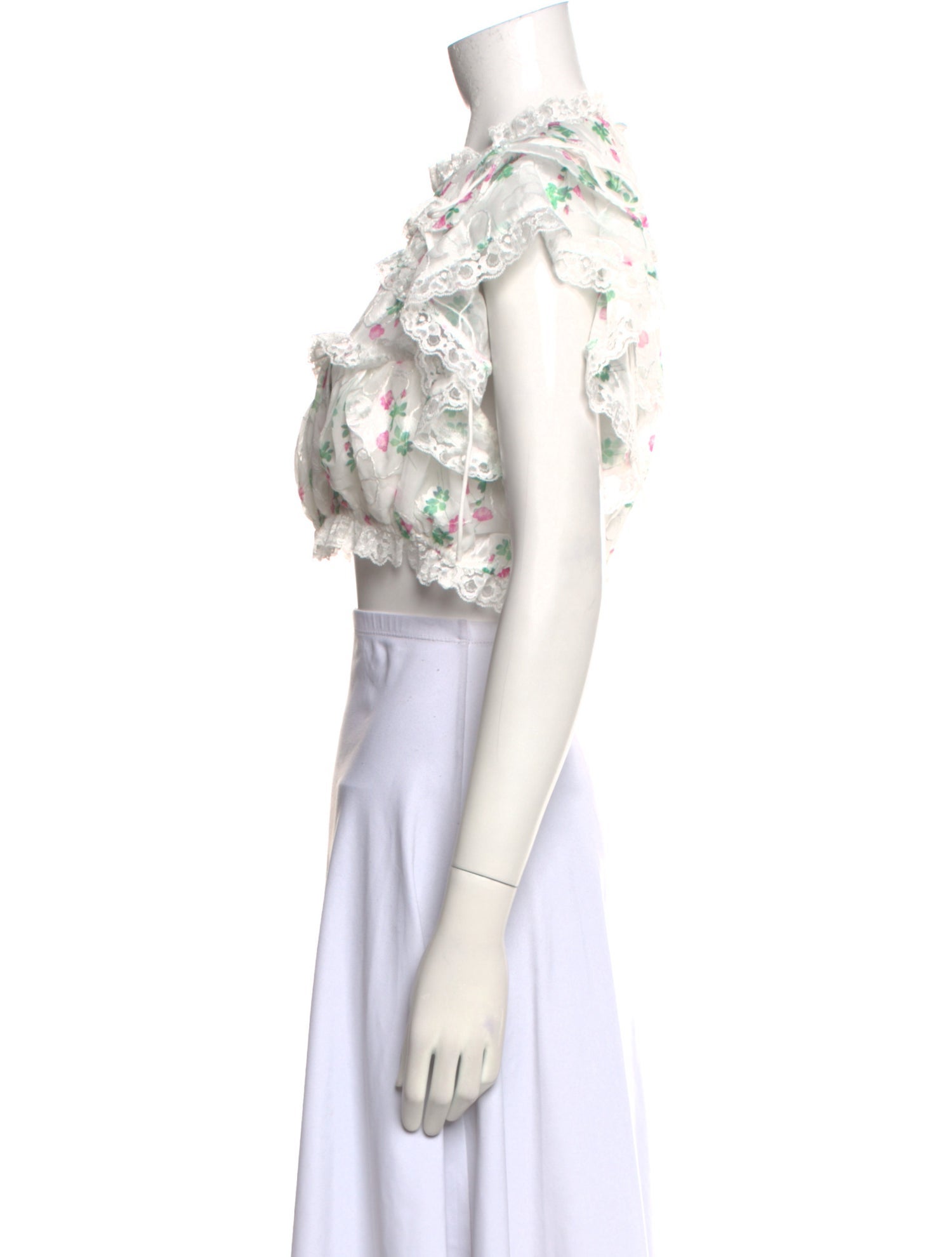 For Love & Lemons Floral Print Crew Neck Crop Top