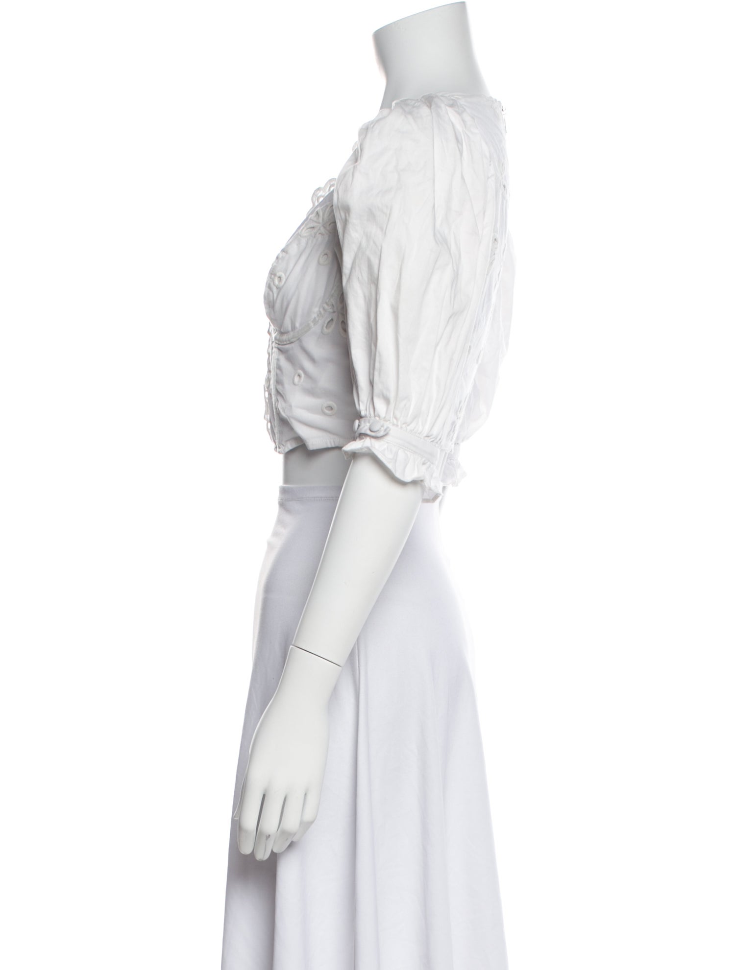 For Love & Lemons V-Neck Three-Quarter Sleeve Crop Top