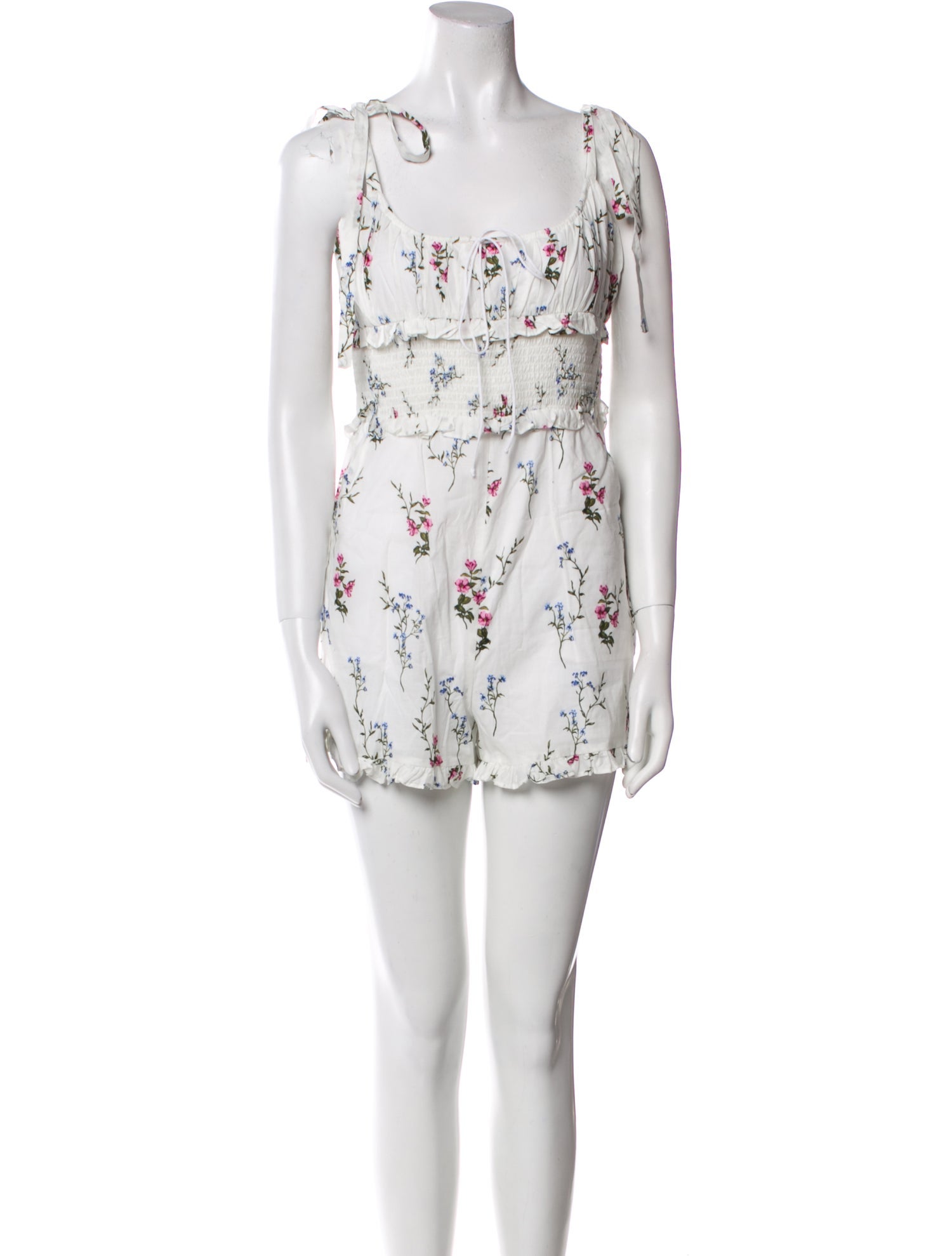 For Love & Lemons Floral Print Square Neckline Romper