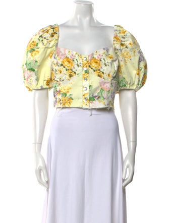 For Love & Lemons Floral Print Square Neckline Crop Top