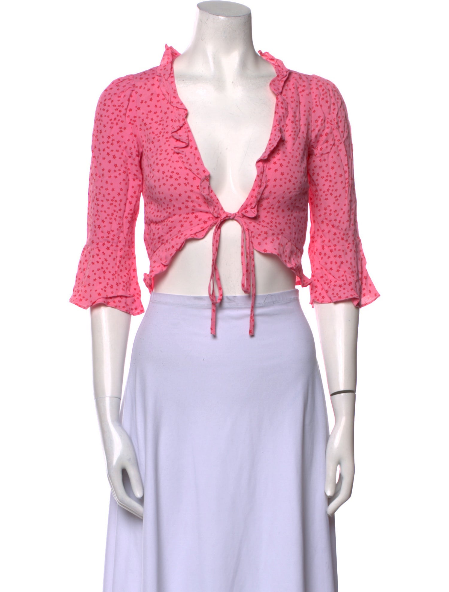 For Love & Lemons Floral Print V-Neck Crop Top