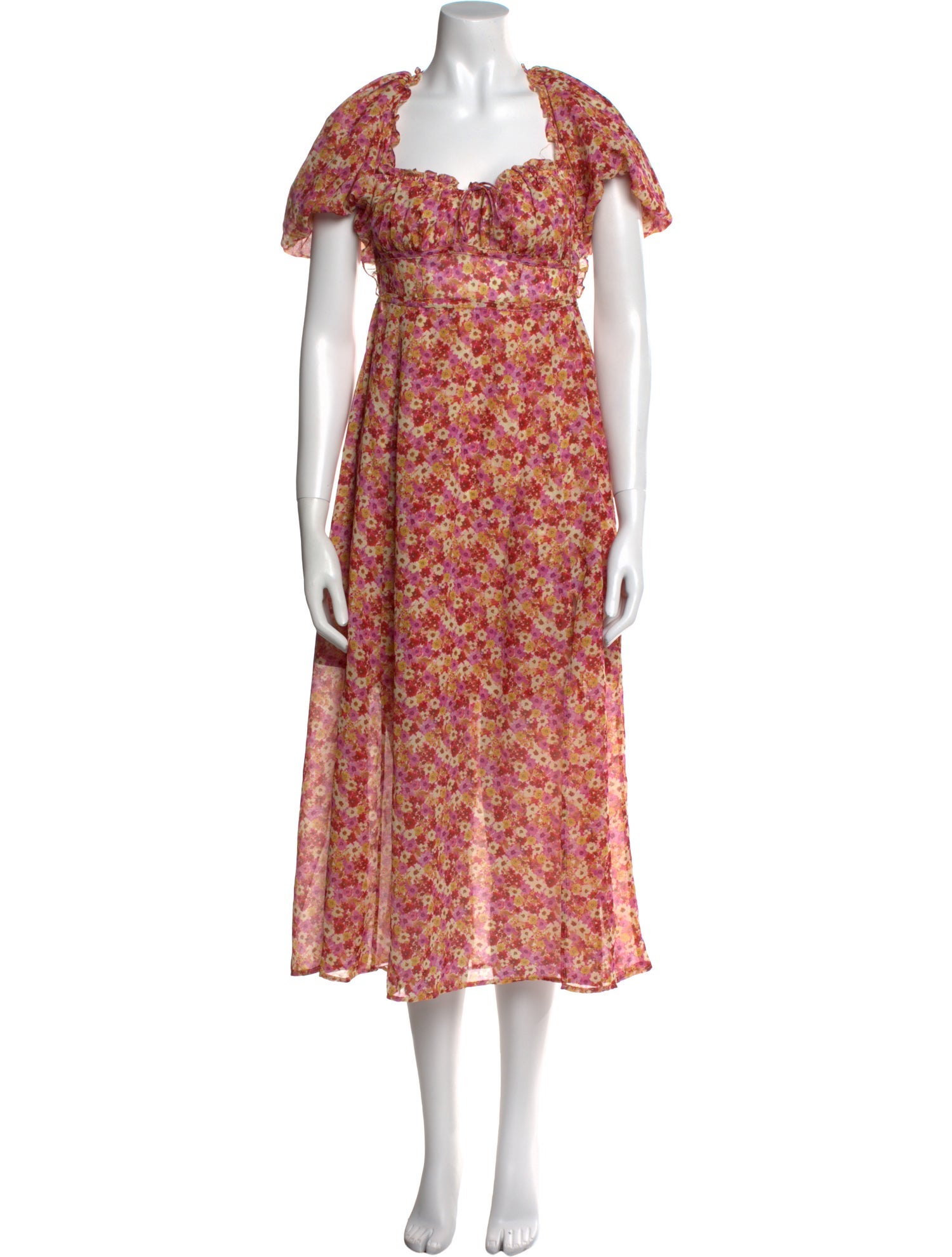 For Love & Lemons Floral Print Midi Length Dress