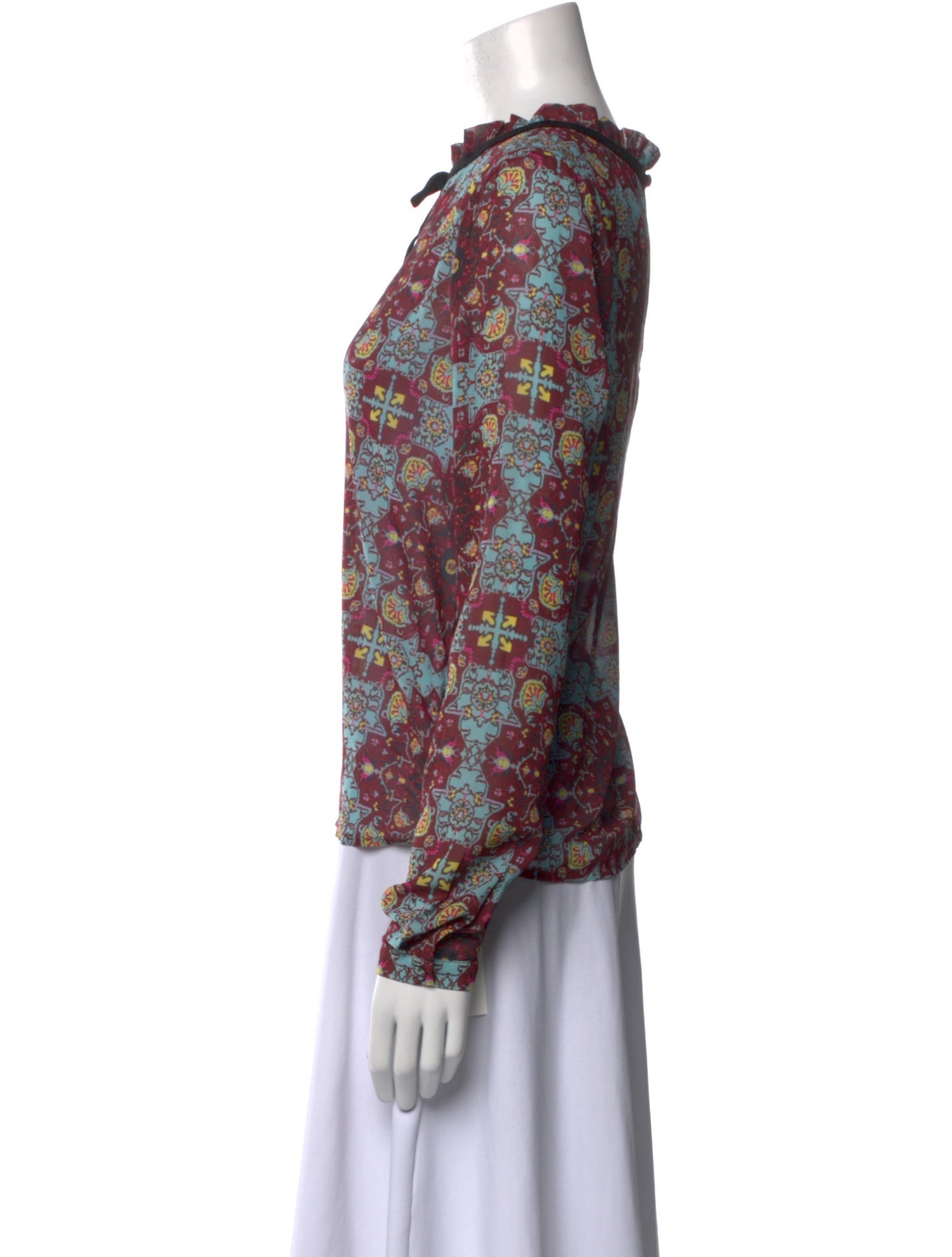 For Love & Lemons Floral Print Mock Neck Blouse