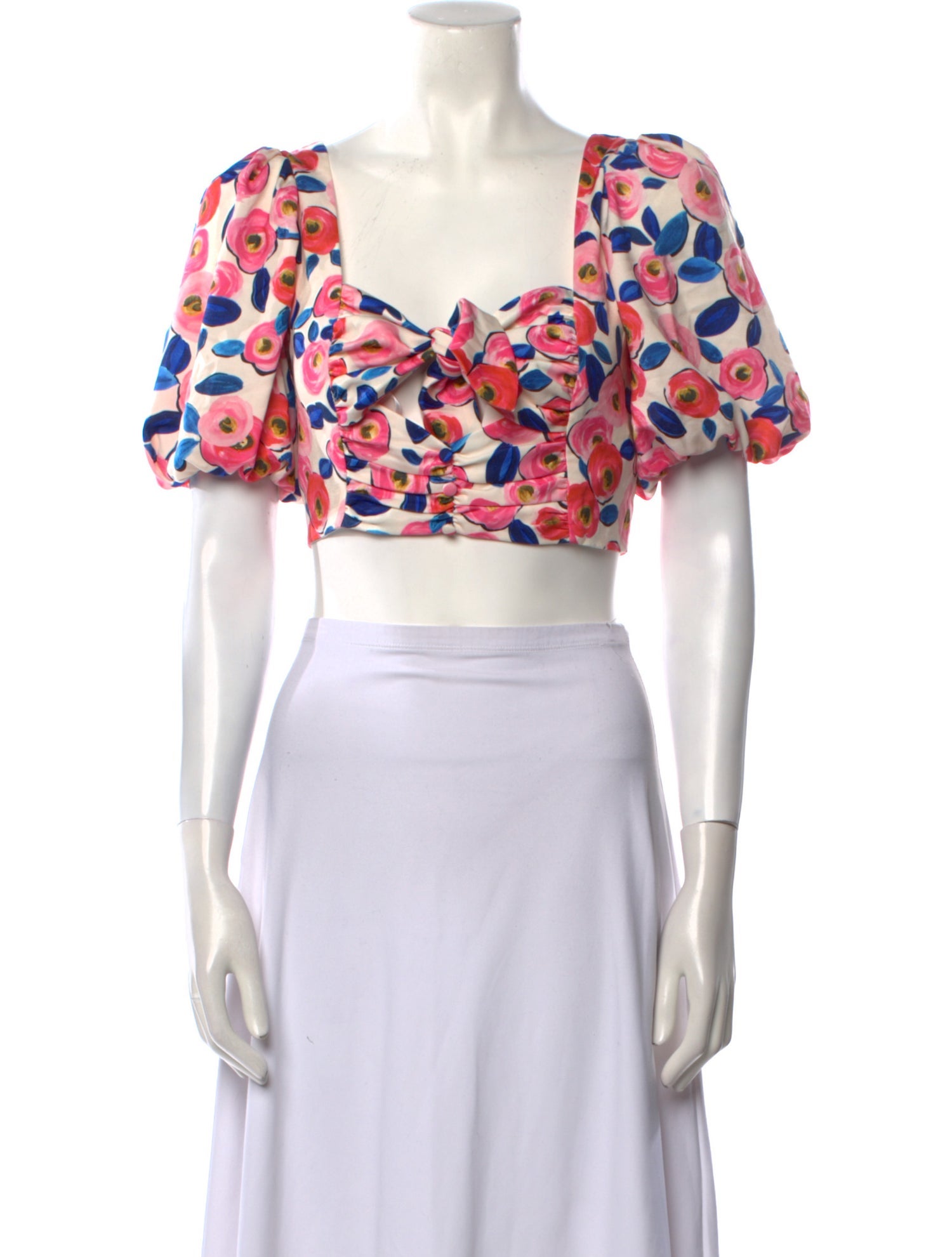 For Love & Lemons Floral Print Square Neckline Crop Top