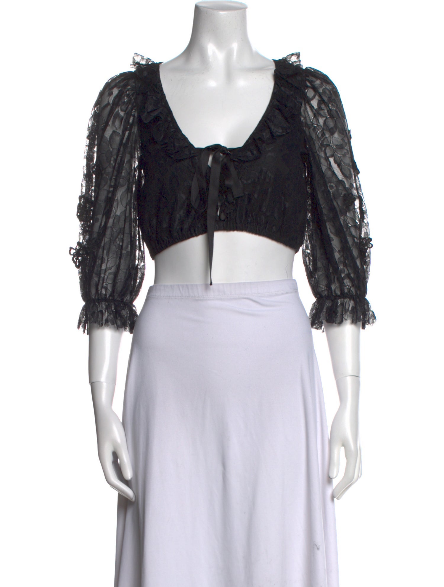 For Love & Lemons Square Neckline Three-Quarter Sleeve Crop Top