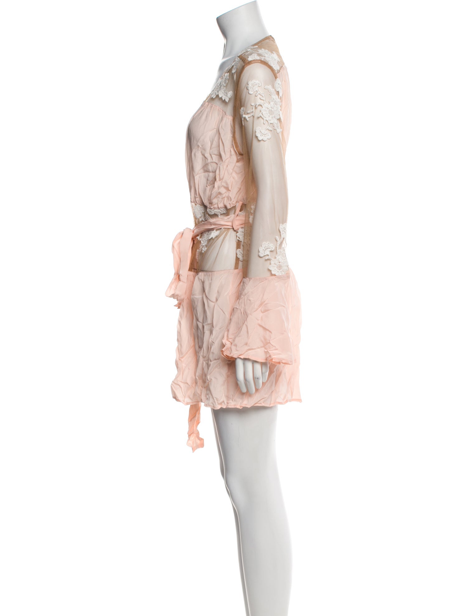For Love & Lemons Silk Embroidered Accent Robe