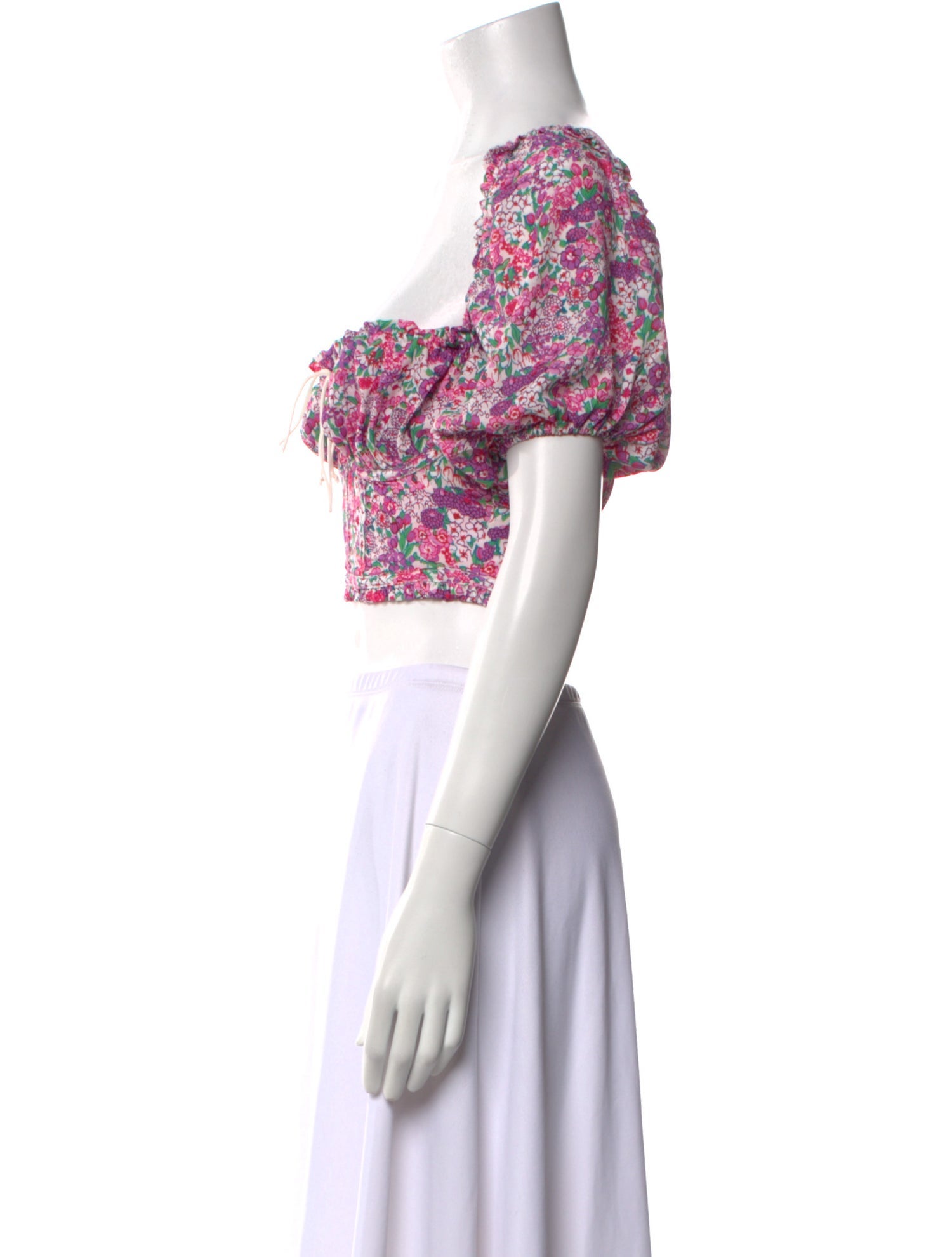 For Love & Lemons Floral Print Square Neckline Crop Top