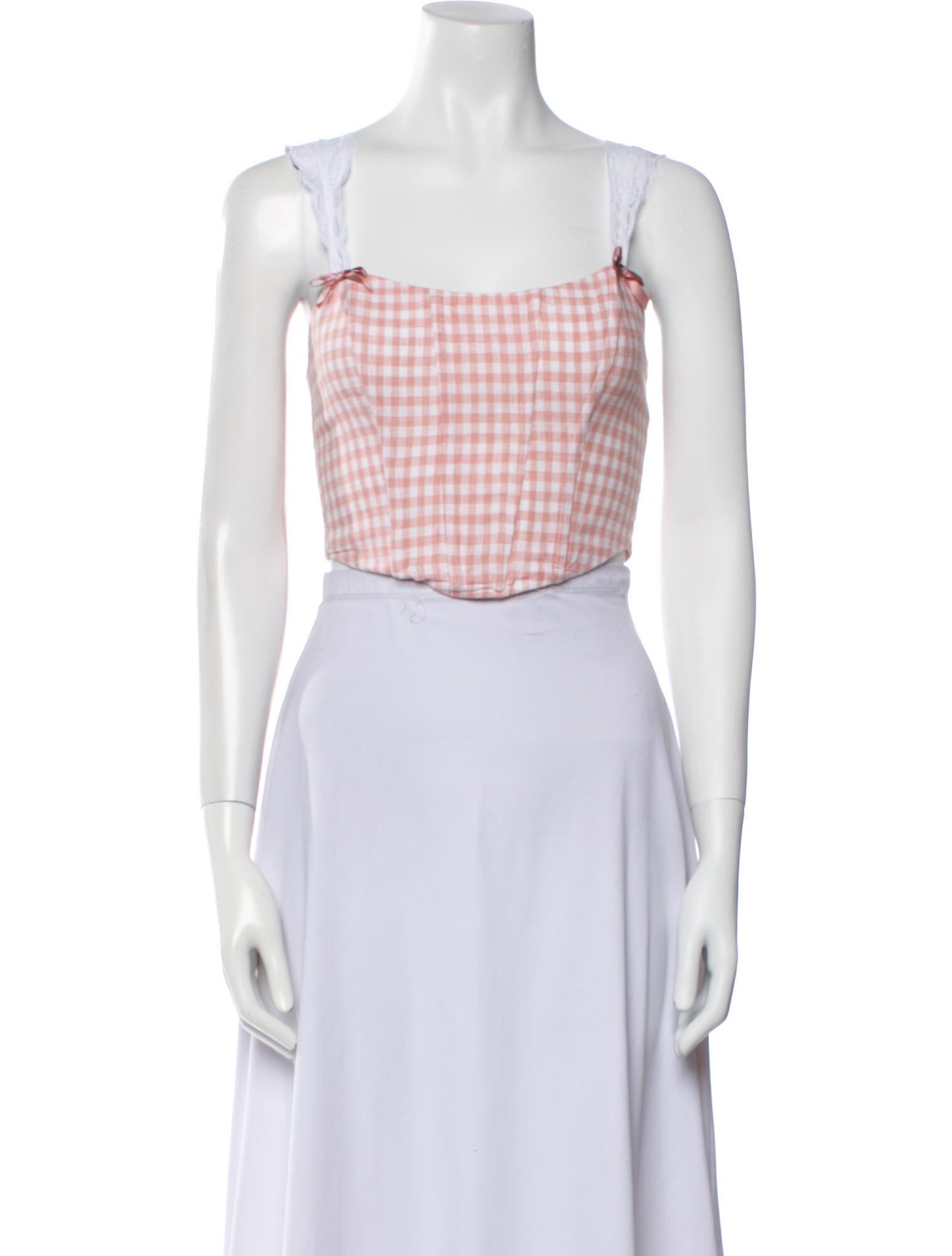 For Love & Lemons Linen Plaid Print Crop Top