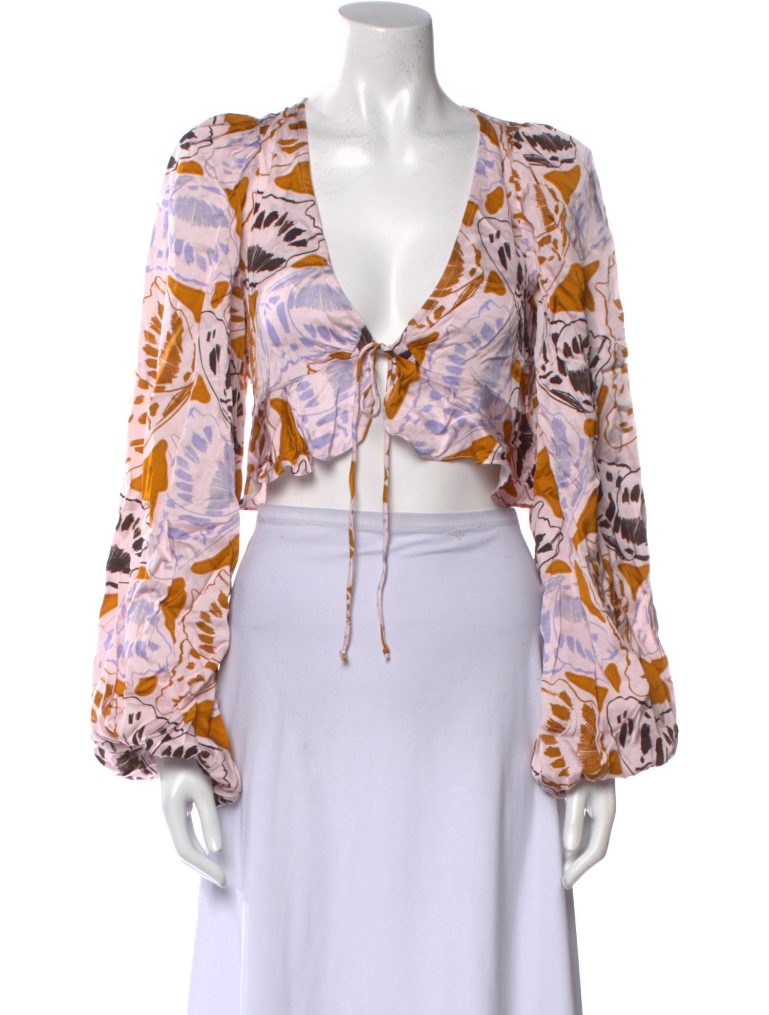 For Love & Lemons Floral Print V-Neck Crop Top