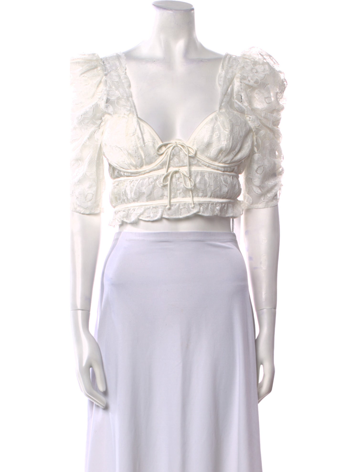 For Love & Lemons Square Neckline Short Sleeve Crop Top