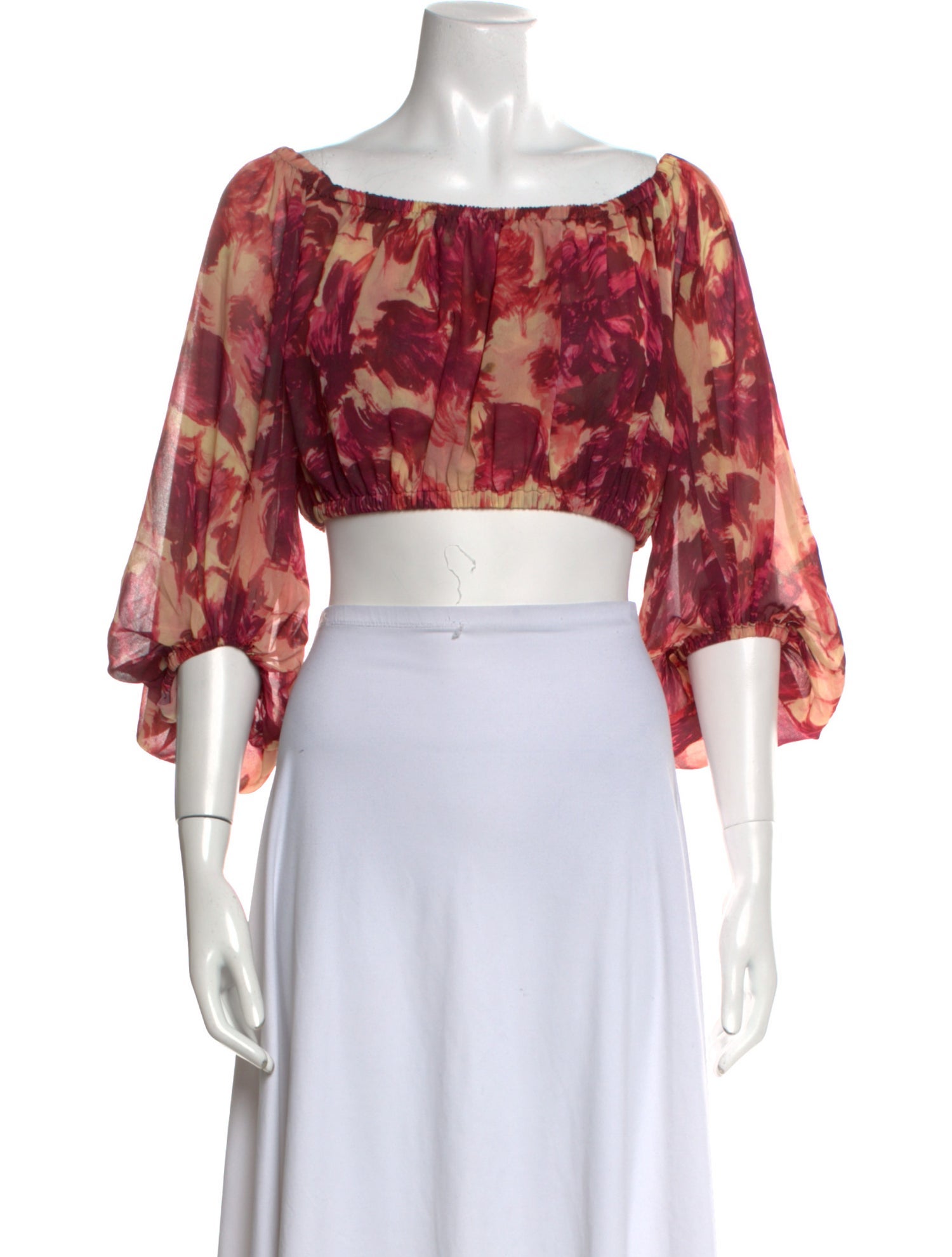 For Love & Lemons Floral Print Bateau Neckline Crop Top