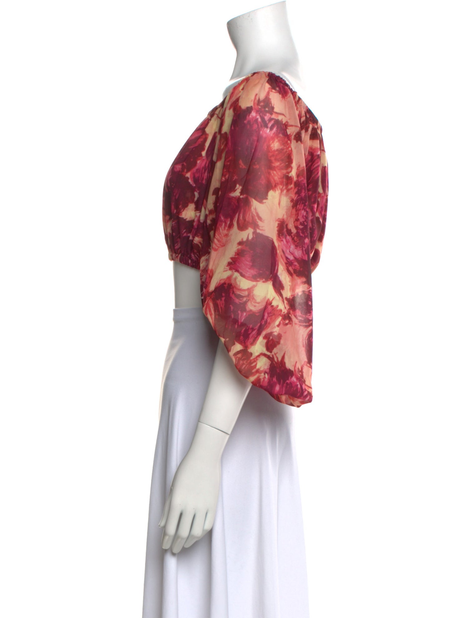 For Love & Lemons Floral Print Bateau Neckline Crop Top