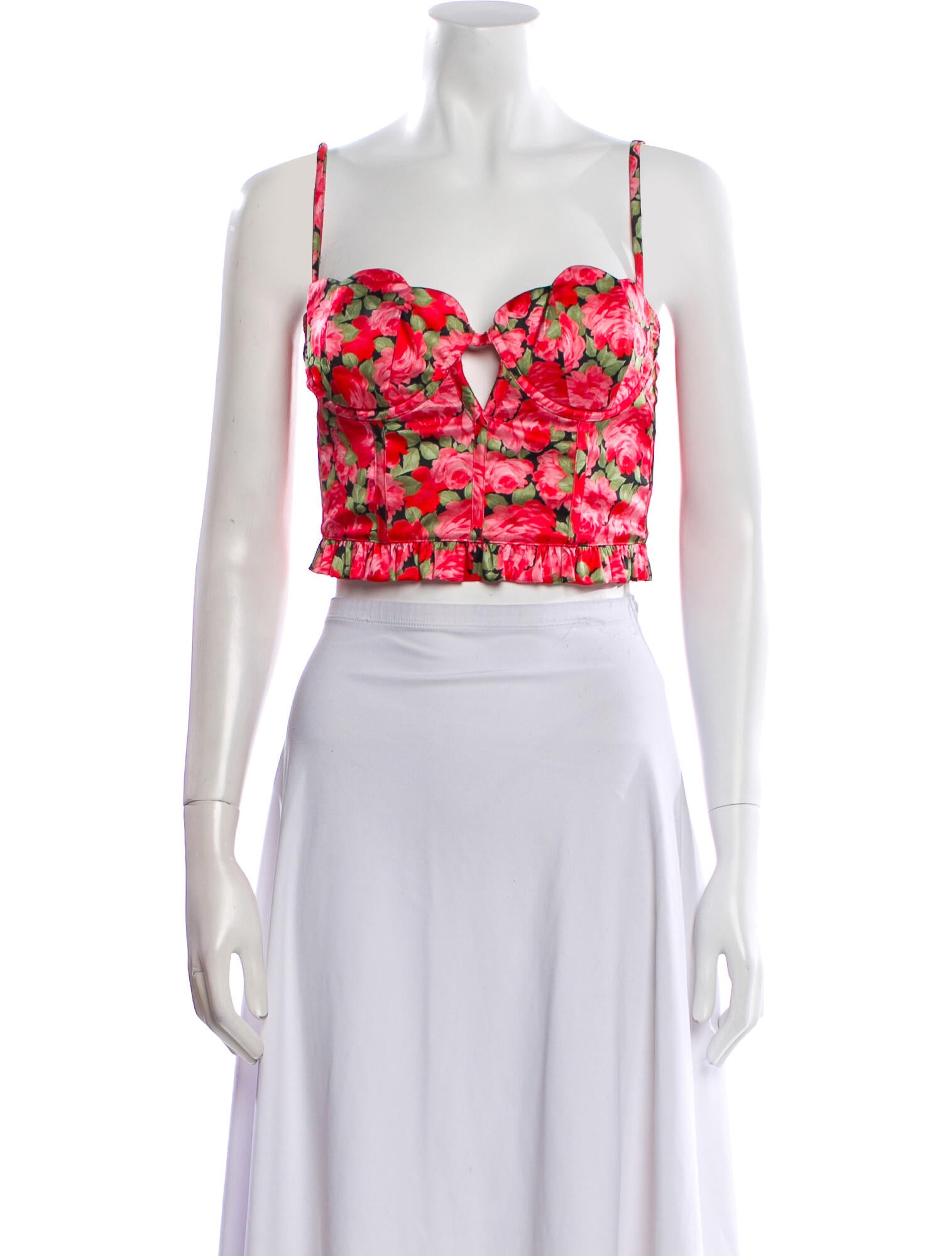For Love & Lemons Floral Print Square Neckline Crop Top