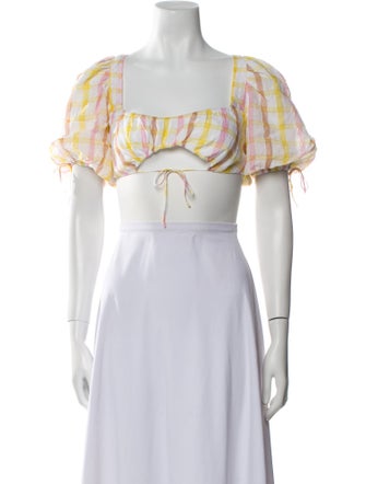 For Love & Lemons Plaid Print Square Neckline Crop Top w/ Tags