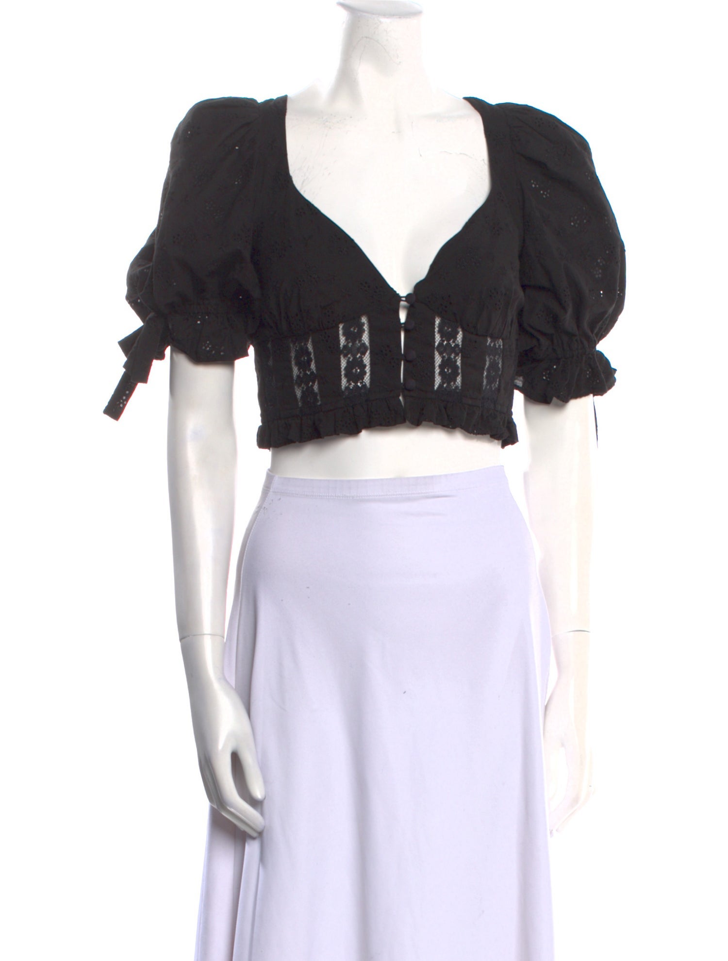 For Love & Lemons Square Neckline Short Sleeve Crop Top