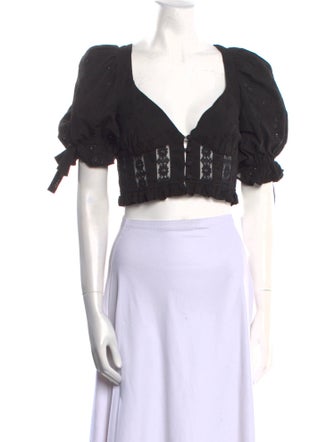 For Love & Lemons Square Neckline Short Sleeve Crop Top