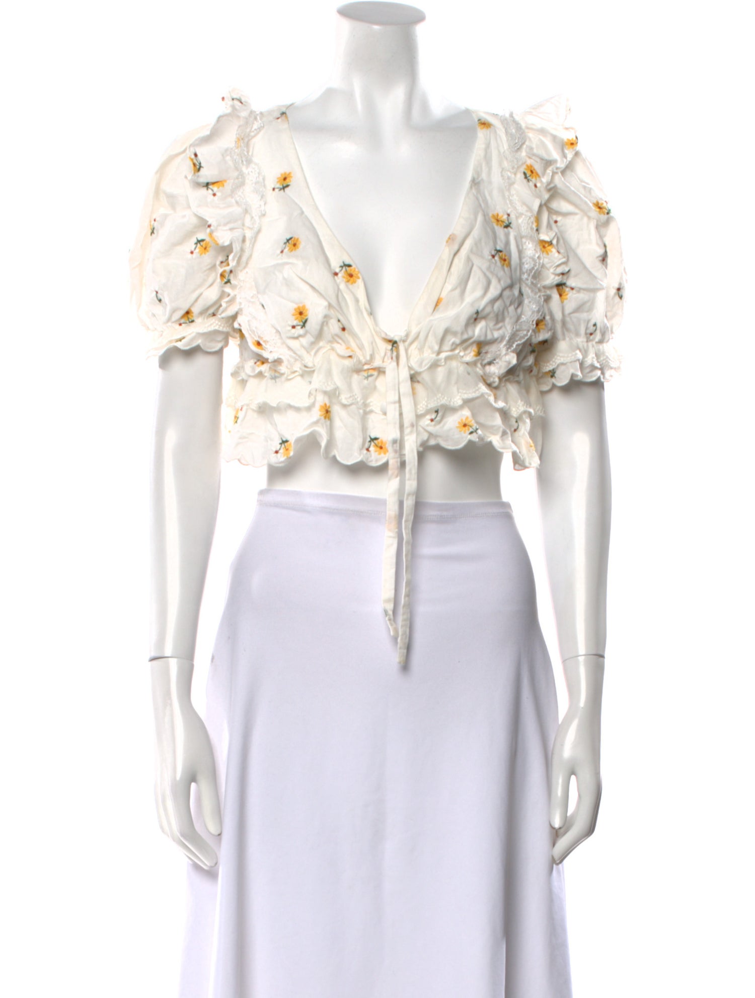 For Love & Lemons Floral Print V-Neck Crop Top