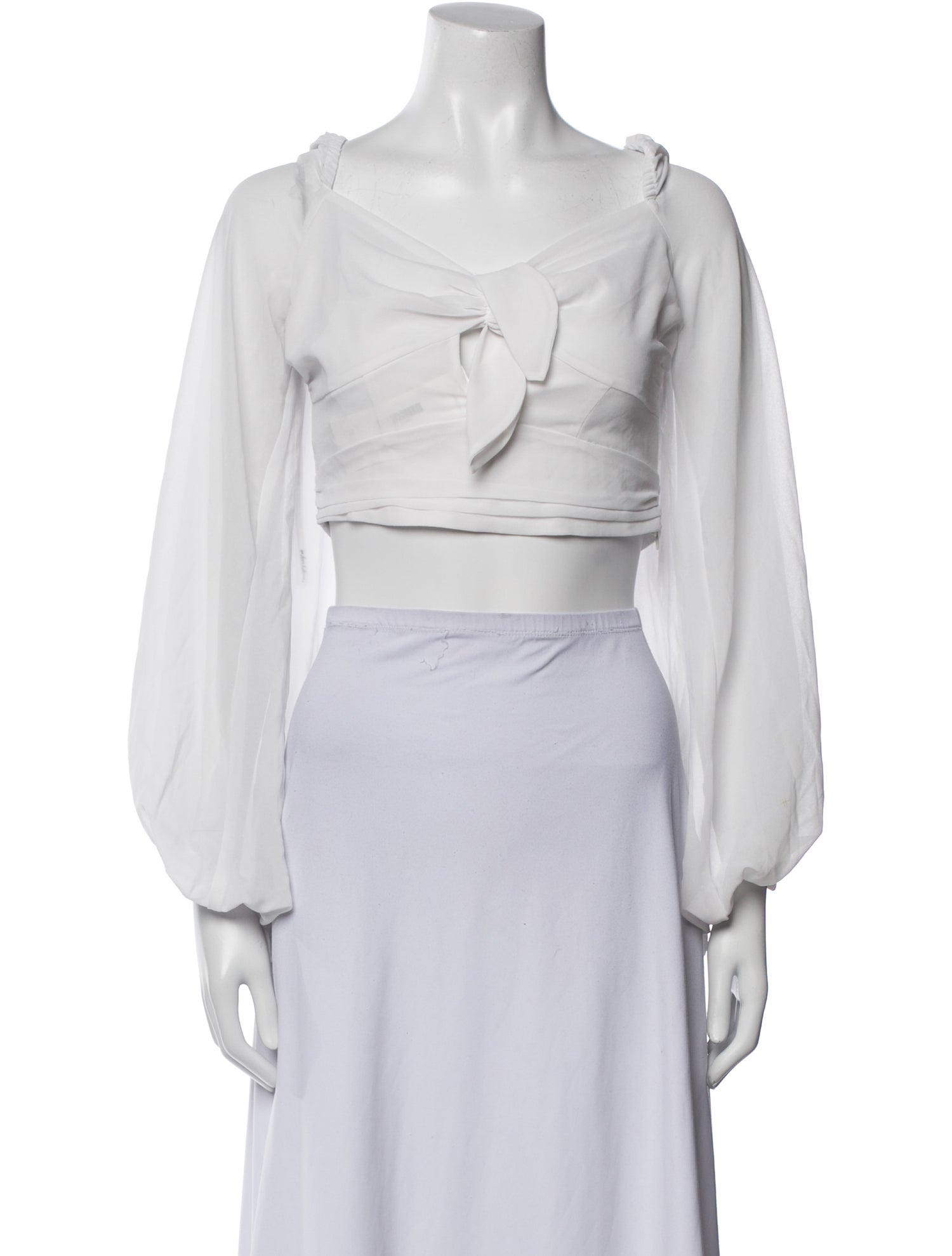 For Love & Lemons Tie Neck Long Sleeve Crop Top