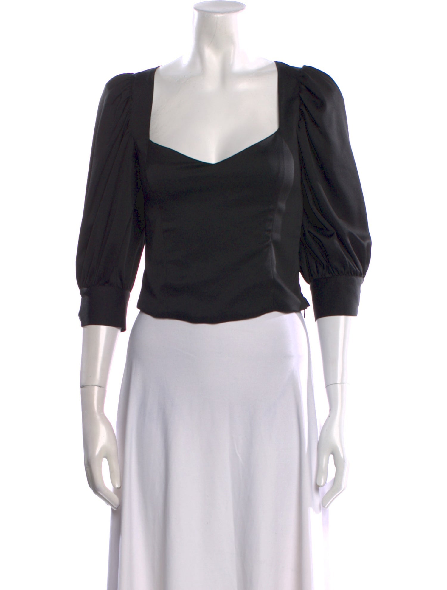 For Love & Lemons Square Neckline Three-Quarter Sleeve Crop Top