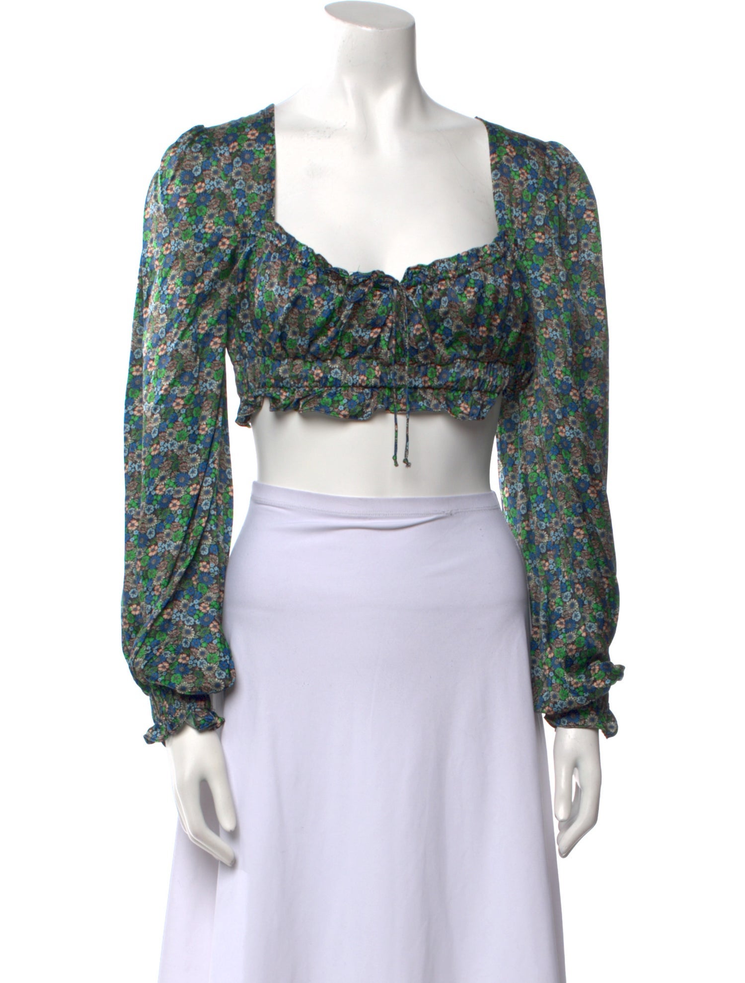 For Love & Lemons Floral Print Square Neckline Crop Top