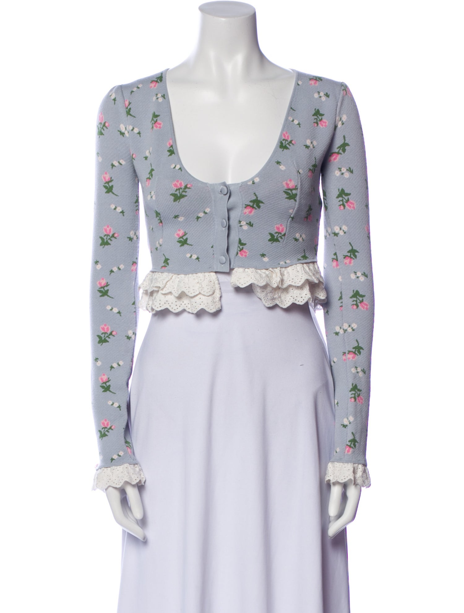 For Love & Lemons Floral Print Scoop Neck Sweater